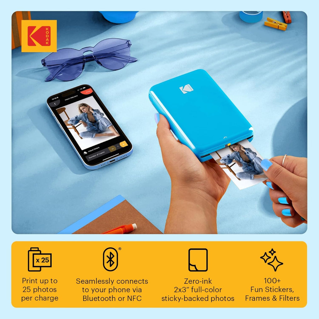 Kodak Step Instant Color Photo Printer with Bluetooth/NFC, ZINK Technology & Kodak App for iOS & Android (Blue) Starter Bundle