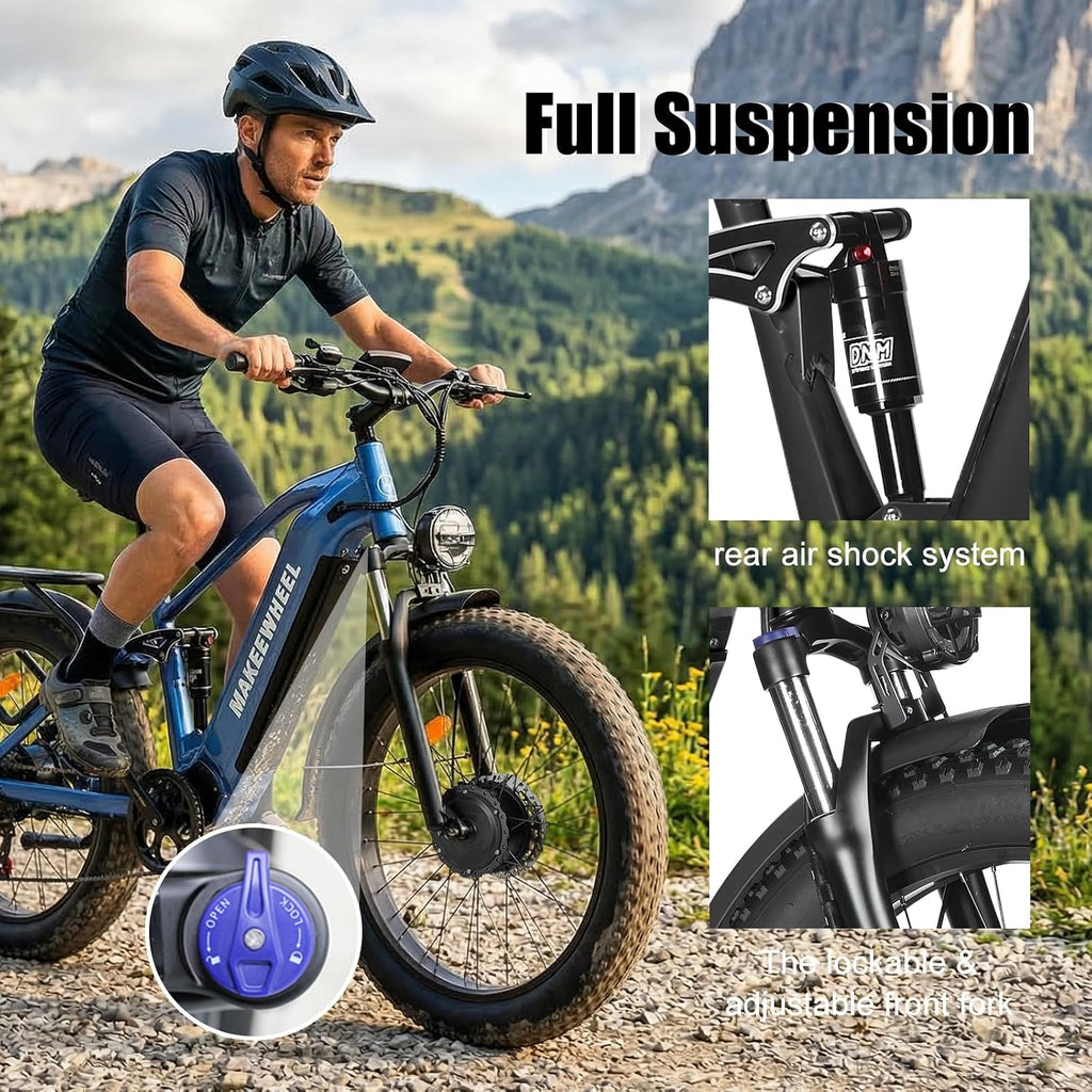 Peak 8000w Electric Bike for Adults, 60V Battery Ebike, Fat Tire & Long Range Electric Bicycles, 210Nm Mountain Bike Full Suspension, Hydraulic Brake Electric Bicycle