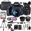 Canon EOS Rebel T7 DSLR Camera w/EF-S 18-55mm f/3.5-5.6 is II Lens + Wide-Angle and Telephoto Lenses + Portable Tripod + Memory Card + Deluxe Accessory Bundle (Renewed)