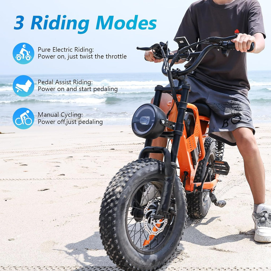 Spacewalk Electric Bike M6 / M7 for Teens/Adults,16' / 20' Ebike,1500W Peak Motor,21.7mph / 27.9mph,48V 15Ah Removable Battery,4X Suspension,50 Miles Pure Electric,70 Miles PAS