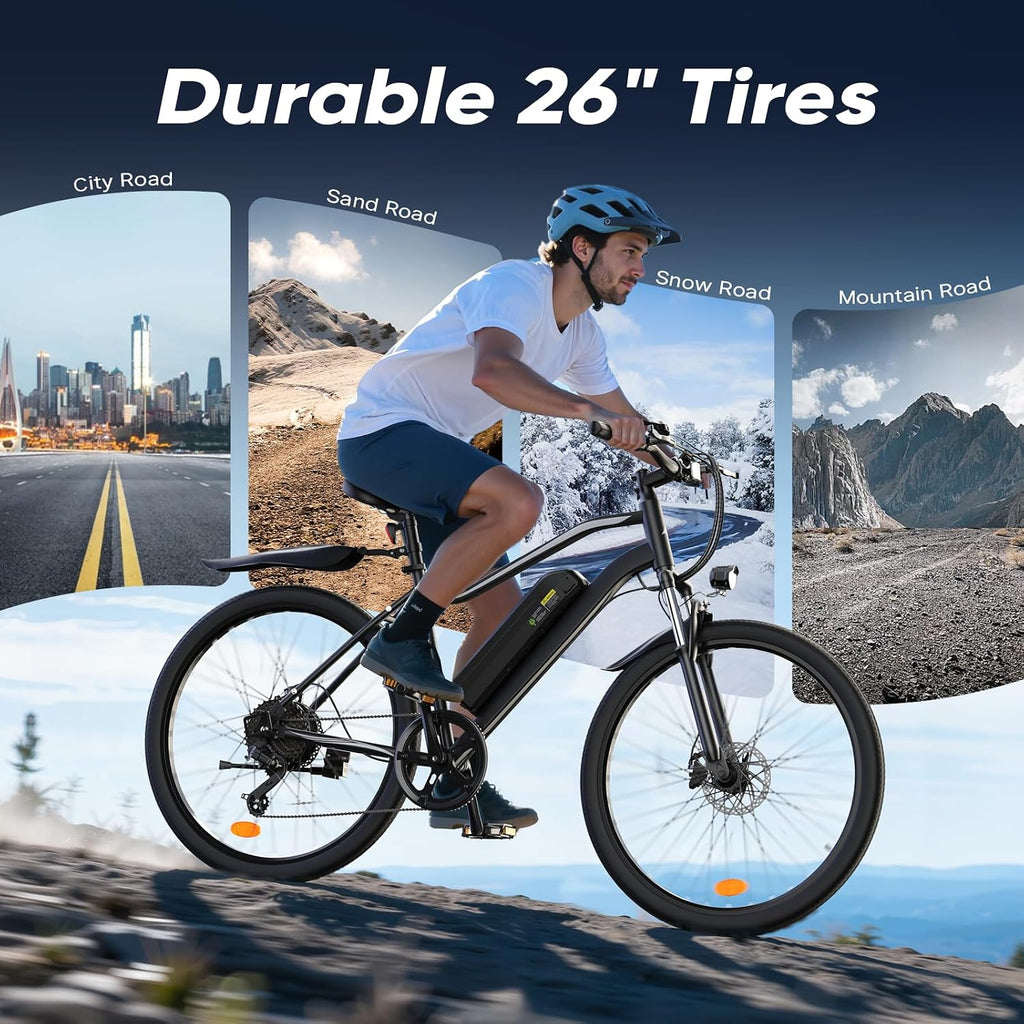 Electric Bike - Electric Bike for Adults, 1500w/1000W/750W Peak Motor, Up to 55 Miles, 20MPH EBike, 26'' Tires Lightweight E Bike for Commuting Mountain Road Sand