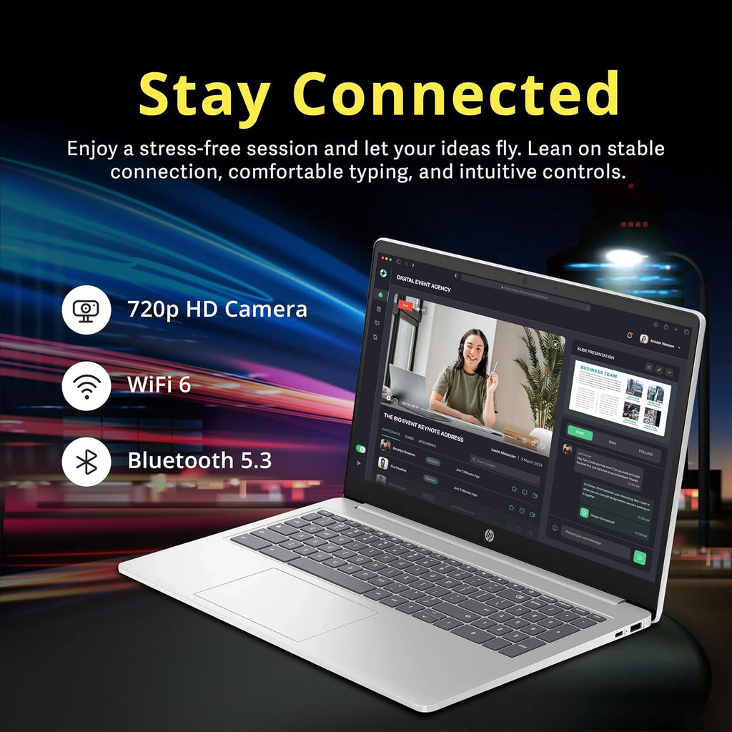 HP 15.6' HD Anti-Glare Chromebook Laptop, Intel Pentium N200, 8GB LPDDR5, 224GB Storage (64GB eMMC+160GB Docking Station Set), Intel UHD Graphics, Num Pad, 720p Camera, Wi-Fi 6, Chrome OS, Silver