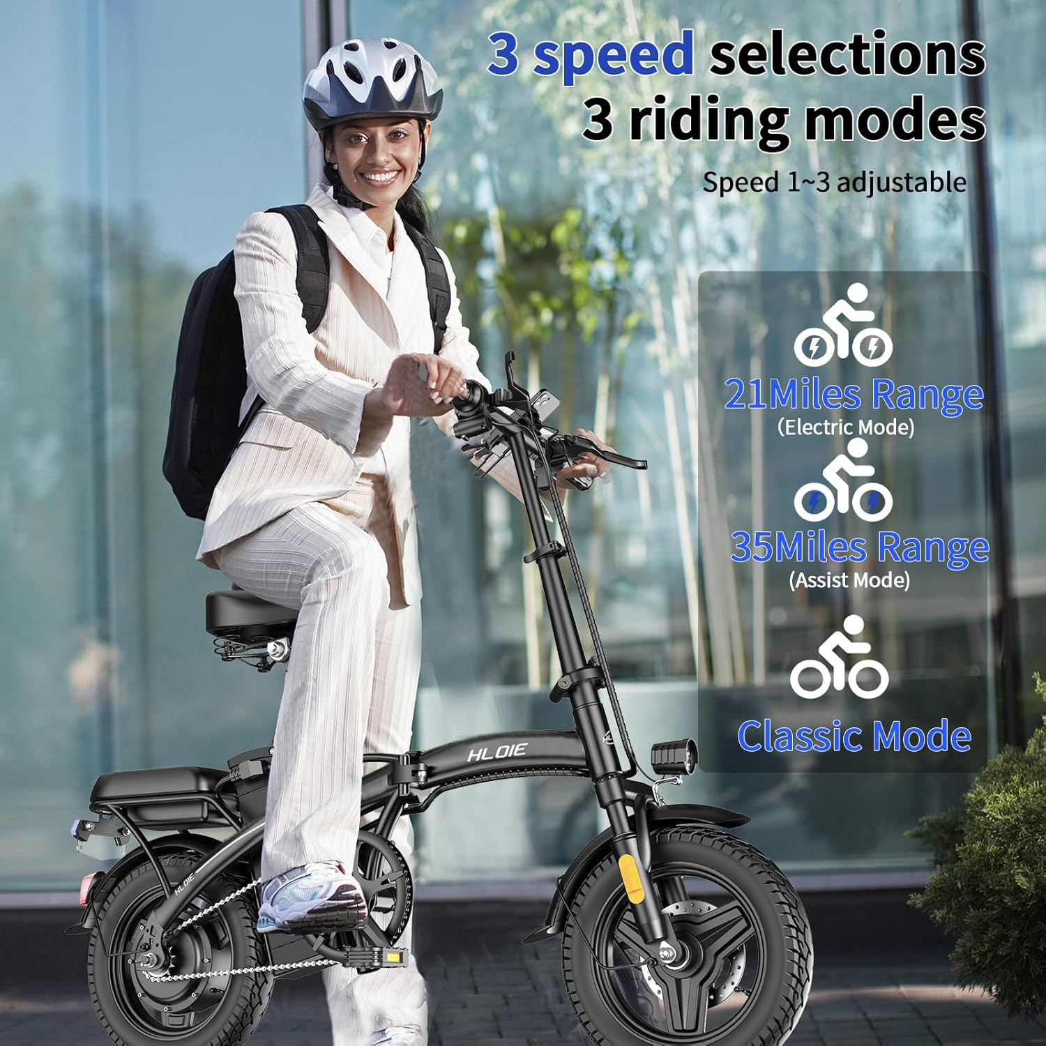 HLOIE Folding Electric Bike for Adults, Peak 750W Motor,23MPH Max Speed Foldable Electric Bicycles,14' Ebike, 48V12AH Battery 35 Miles PAS Range Mini E Bikes for Adults and Teens