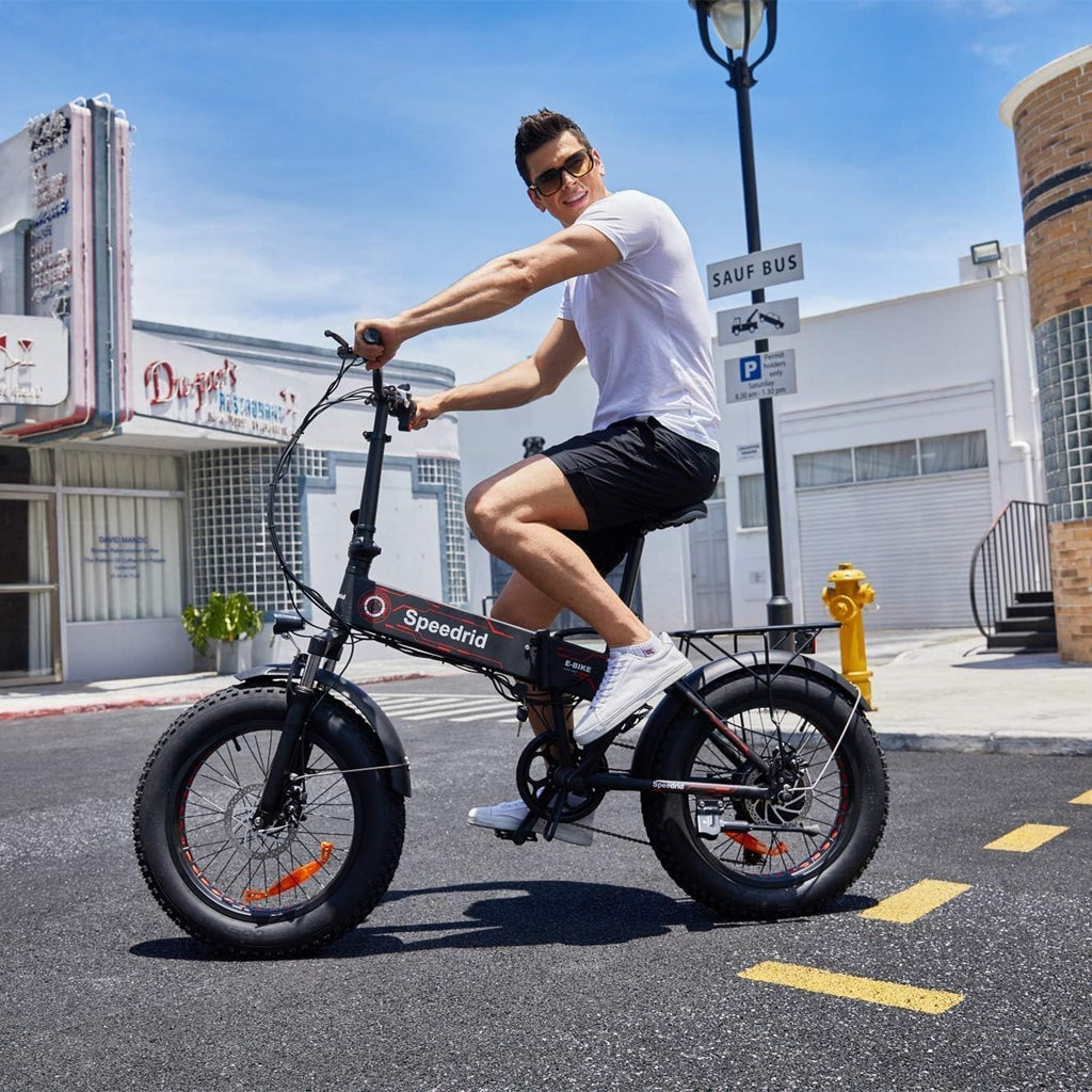 ANCHEER Folding Electric Bike for Adults, Electric Bicycle with 500W Brushless Motor(Peak 800W), 48V/499Wh Hidden Battery, Up to 55 Miles, 20'*4.0 Fat Tire Ebike, 7 Speed Gear