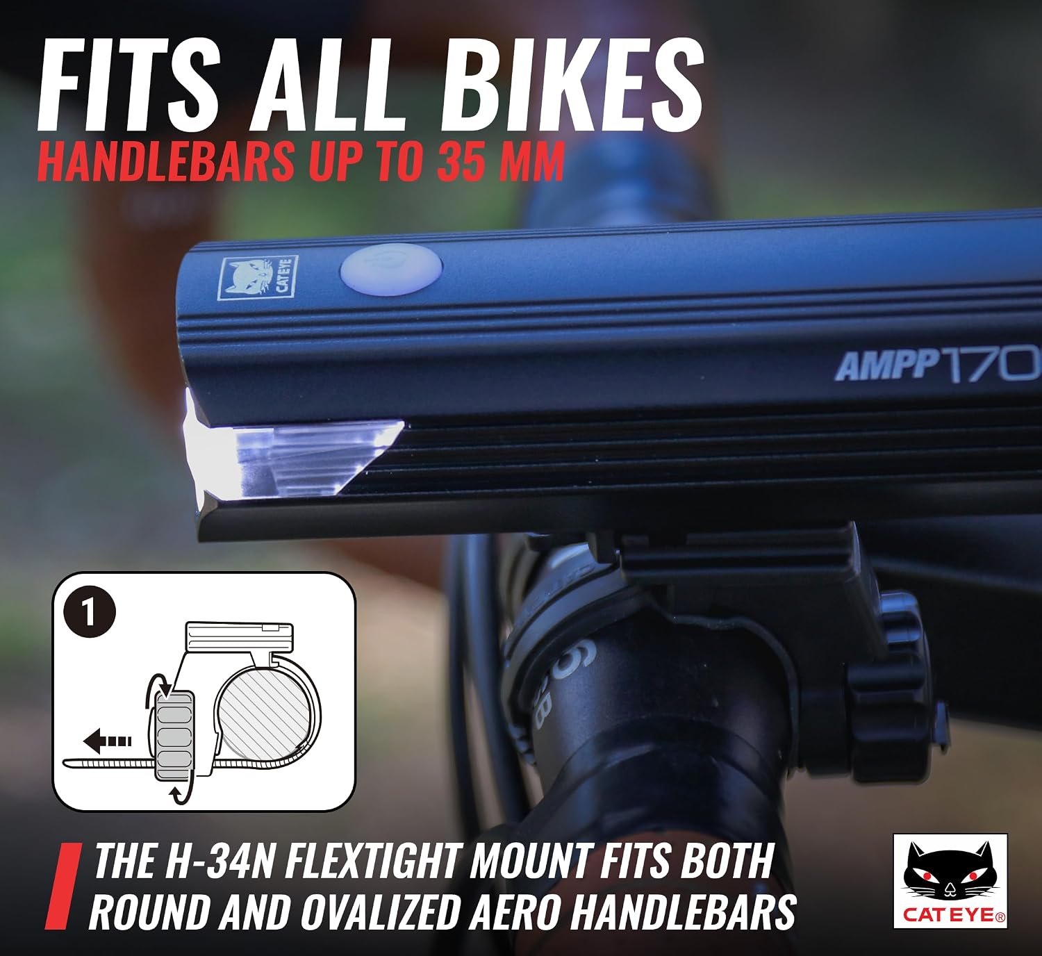 CATEYE AMPP USB Rechargeable Bike Light – High Visibility Super Bright OptiCube™ Headlight for Commuters, Road Cyclists & Mountain Bikers, Day & Night Riding Modes, IPX4 Waterproof, Tough & Durable