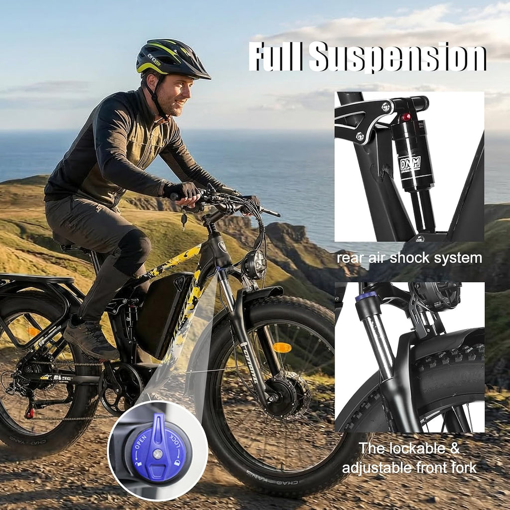 Peak 8000w Electric Bike for Adults, 60V Battery Ebike, Fat Tire & Long Range Electric Bicycles, 210Nm Mountain Bike Full Suspension, Hydraulic Brake Electric Bicycle