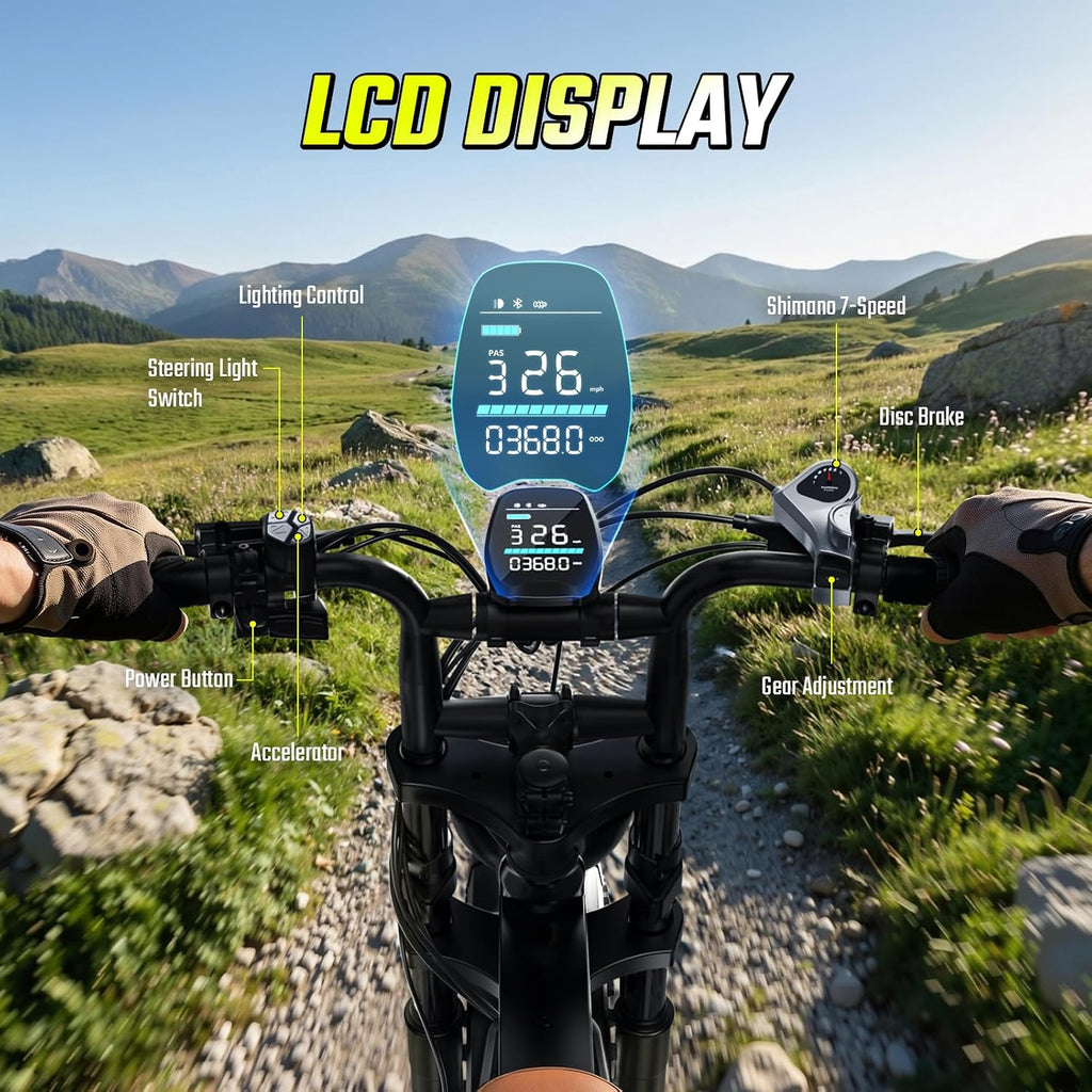 TST Electric Bike for Adults, 1500W Peak Motor 60/100 Miles Fat Tire Ebike with 48V 15Ah/25Ah Removable Battery 20' Fat Tire Electric Dirt Bike Full Suspension and 7-Speed