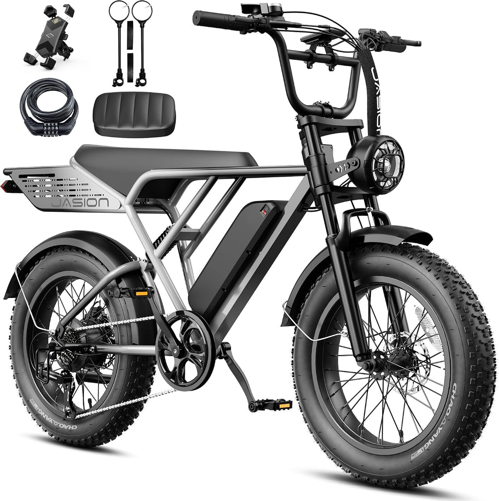 Jasion RetroVolt Pro Electric Bike for Adults, [3000W Peak Motor & 38 MPH & 90-Miles], 52V 20AH Removable Battery, Hydraulic Brakes EBike, 20'' X 4'' Fat Tire Electric Dirt Bike