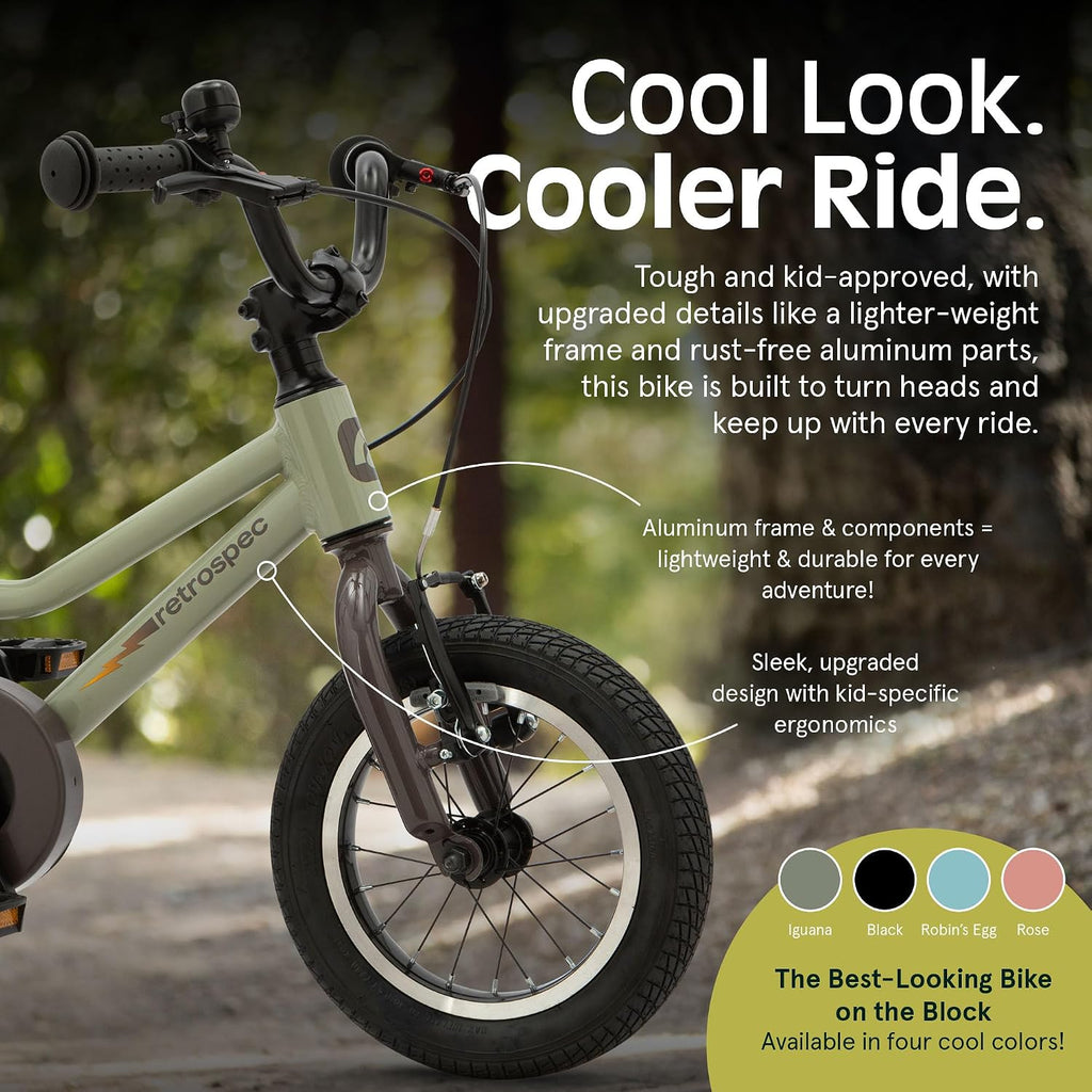 Retrospec Koda Plus Kids Bike for Boys & Girls Ages 2-3 Years - Children's Bicycle, Adjustable Seat & Handlebars, Removable Training Wheels, Front Hand Brakes, Rear Coaster Brake & Safety Bell