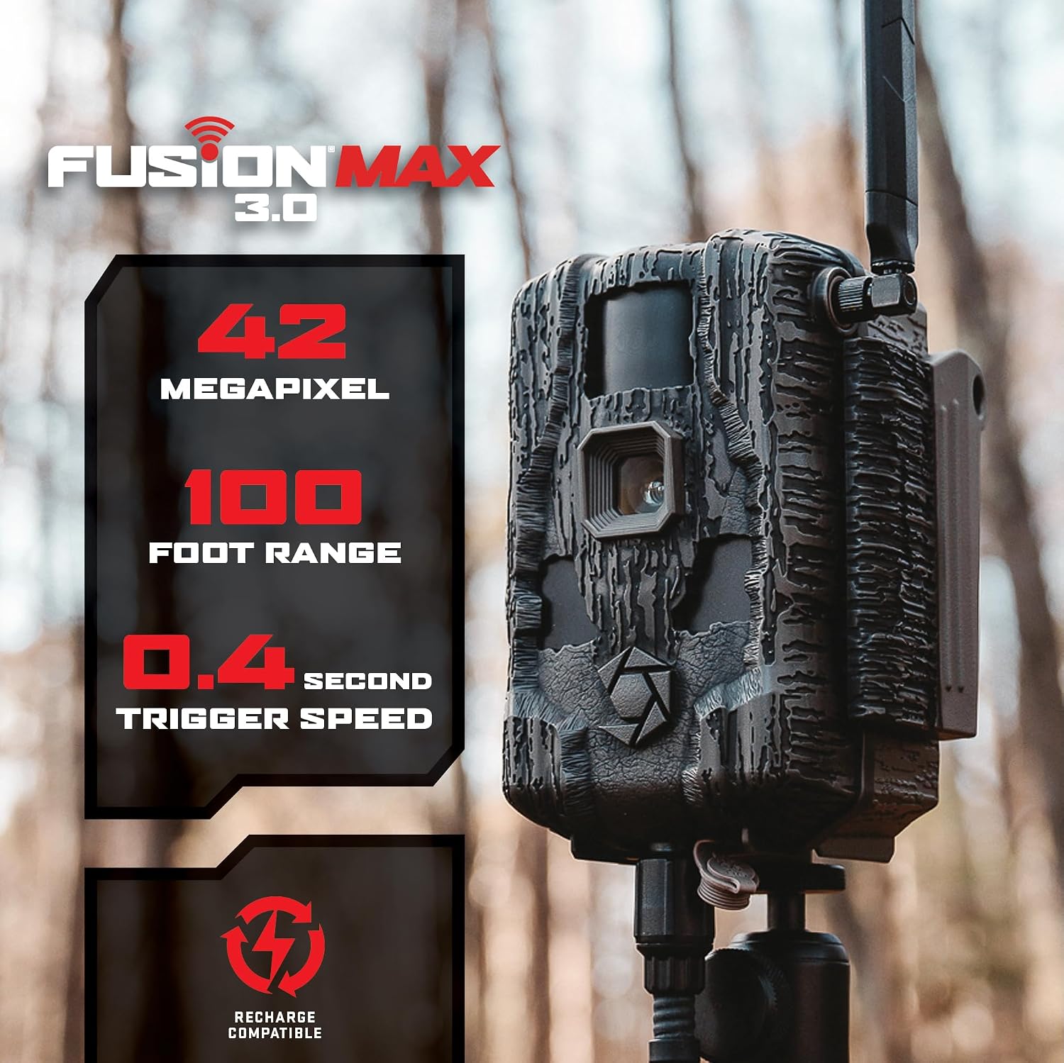 Stealth Cam Fusion™ MAX 3.0 Cellular Trail Camera 2-Pack – Auto Connect Dual Network – 1080P Video w/Audio – 100 ft Range – 0.4s Trigger – 32GB Memory – 16AA Battery – Command App