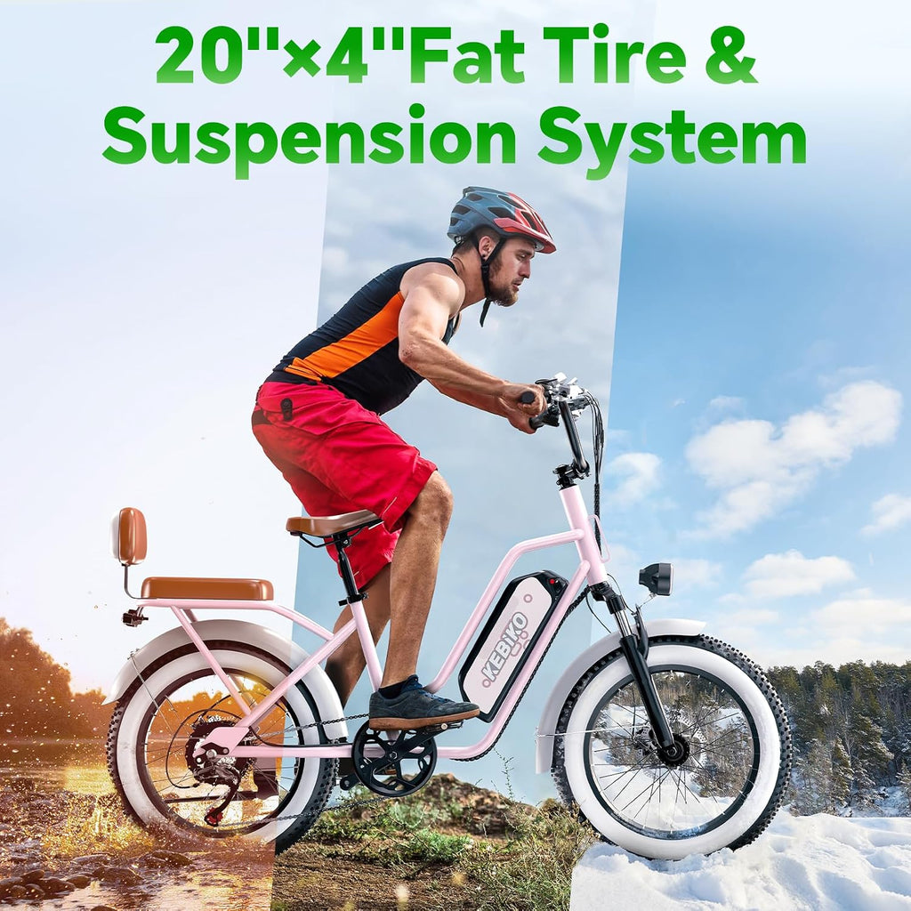 bluebiko 2 Seater Electric Bike, 48V 20AH(𝟗𝟔𝟎𝐖𝐇) Large Removable Battery, 𝟏𝟑𝟎𝟎𝐖 Peak Motor, 20'x 4.0' Fat Tire Ebike for Adults, 80+Miles, City Couple E Bike for All Terrain