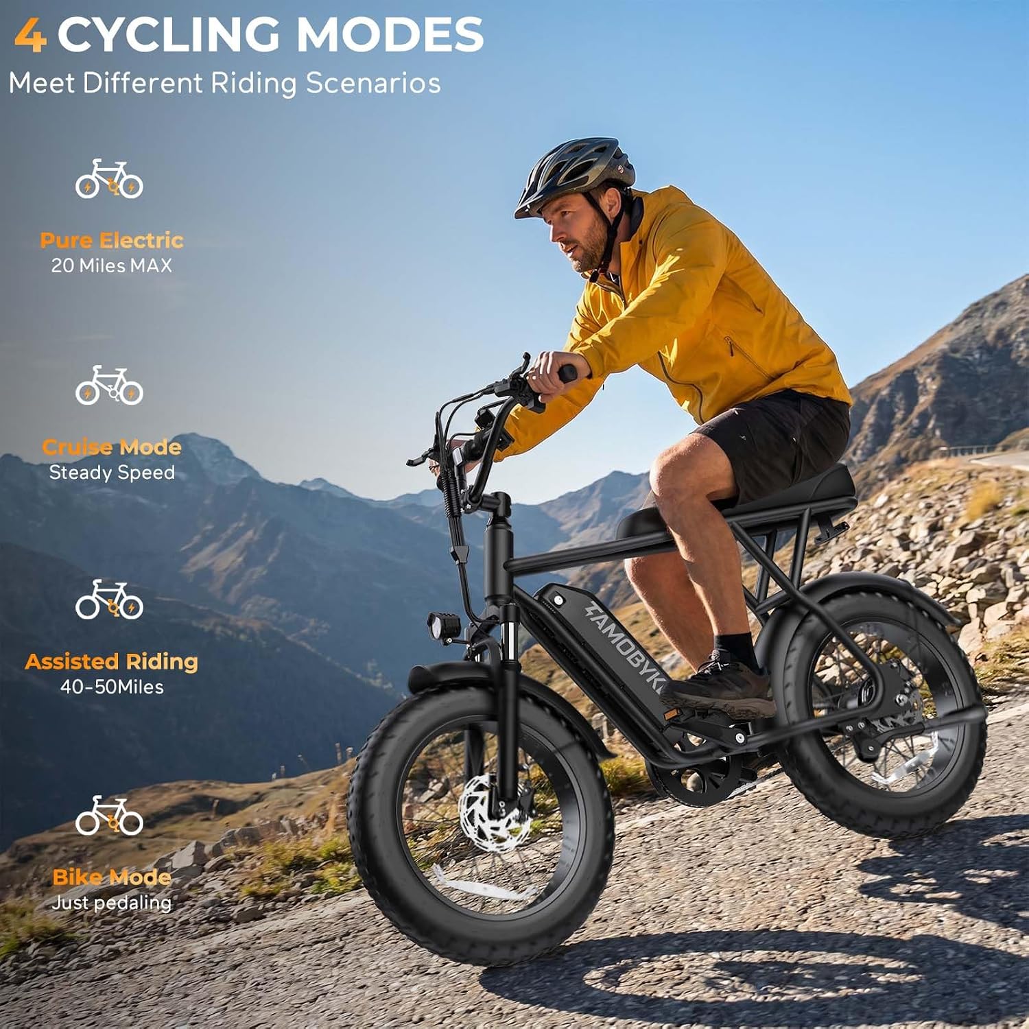 Tamobyke T63 Entry-Level Lightweight Electric Bike for Teens & Women, 500W Motor, 20 MPH, Removable Battery, 20'x4' Fat Tire Ebike, All-Weather Commuter E-Bike for Daily Riding & Rainy (Classic BK)
