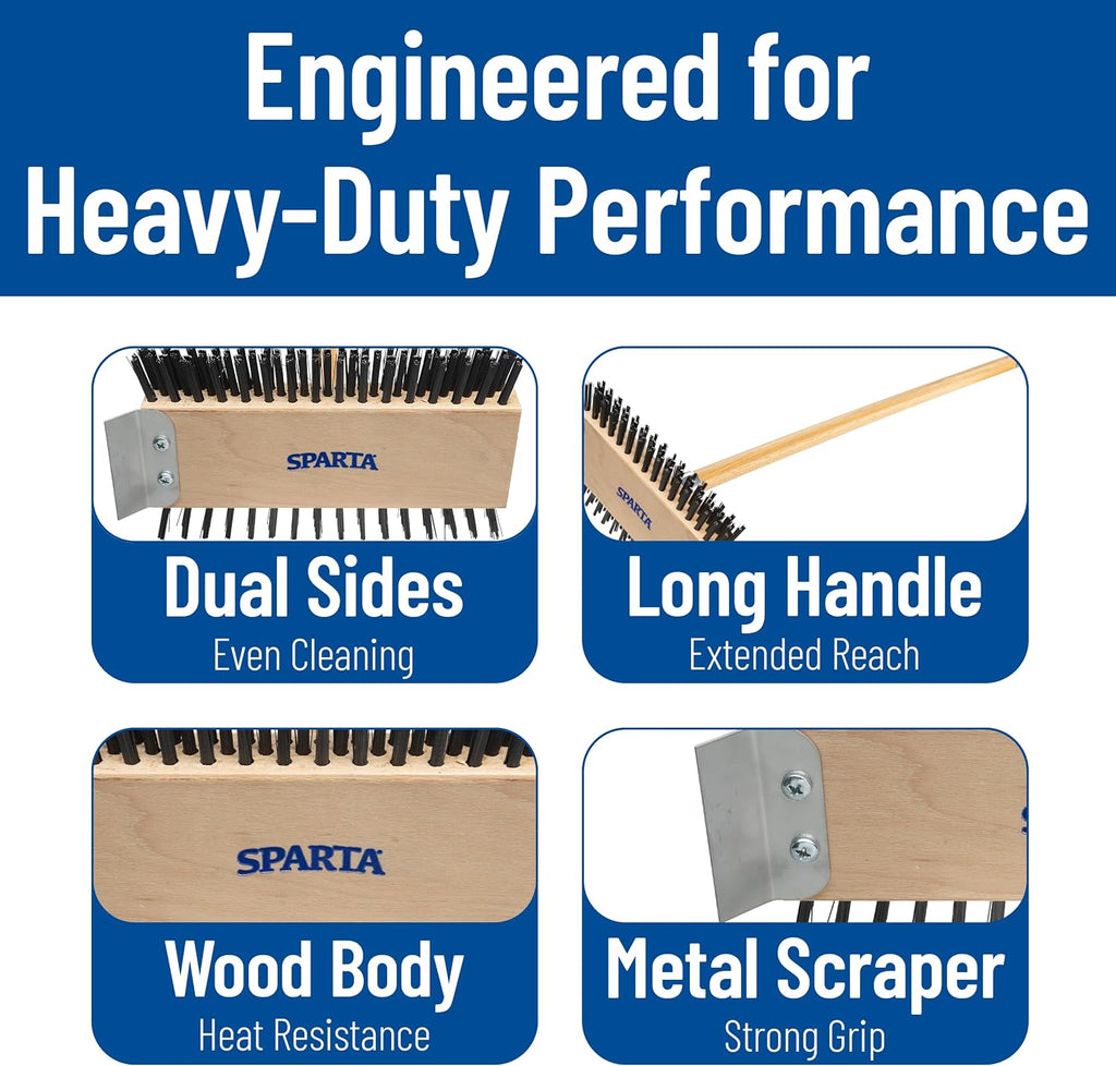 SPARTA 4002600 Stainless Steel Grill Brush, Grill Scraper With Long Handle For Commercial Cleaning, Kitchens, Restaurants, Bathrooms, 30 Inches, Brown, (Pack of 6)