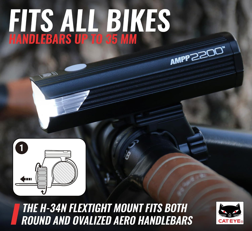 CATEYE AMPP USB Rechargeable Bike Light – High Visibility Super Bright OptiCube™ Headlight for Commuters, Road Cyclists & Mountain Bikers, Day & Night Riding Modes, IPX4 Waterproof, Tough & Durable
