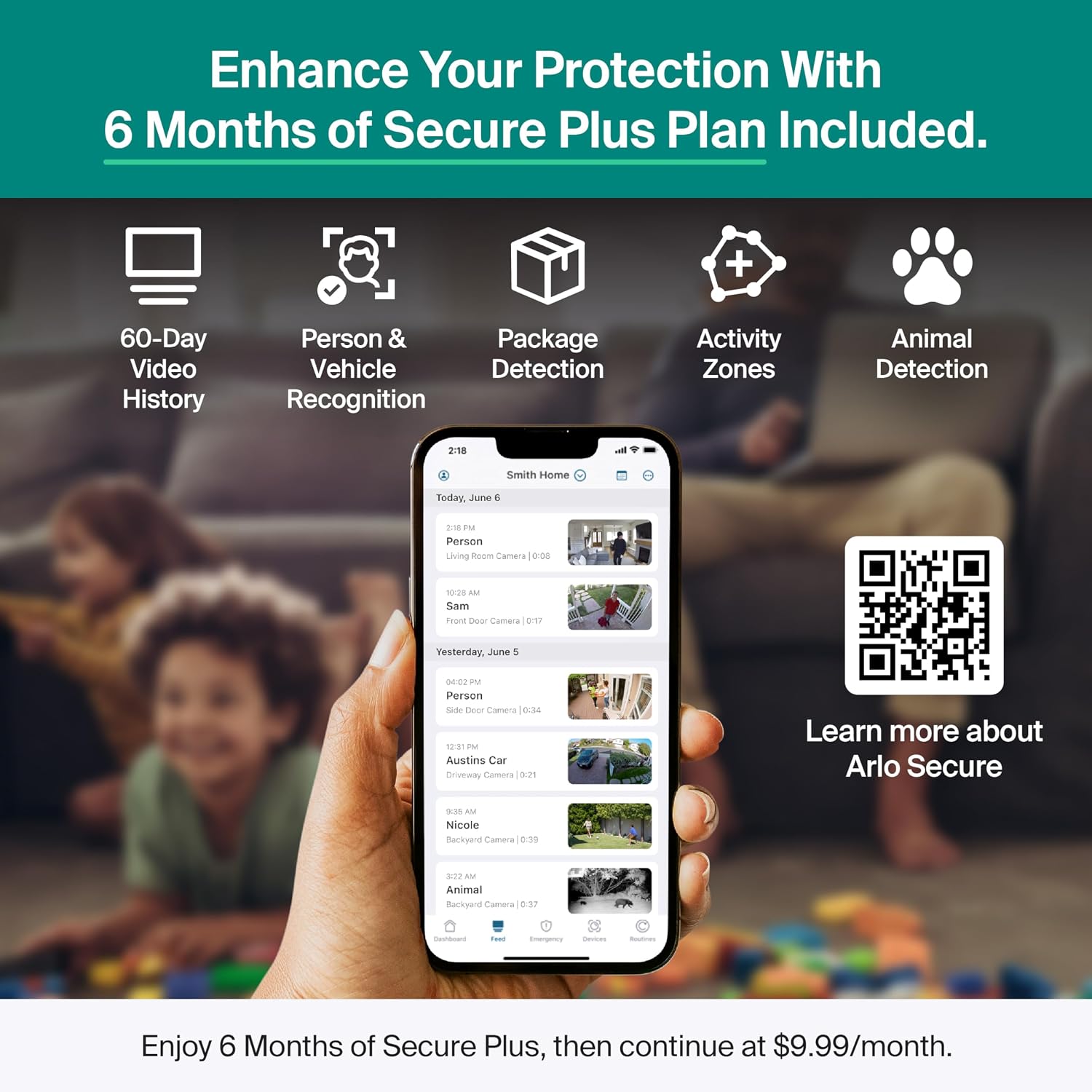 Arlo Essential Security Camera 2K (3rd Gen, 2025 Release) 5 Cam + 6 Months of Secure Plus Plan - Wireless Outdoor Camera, Battery Power, Person Recognition, Package Detection, Animated Preview, White