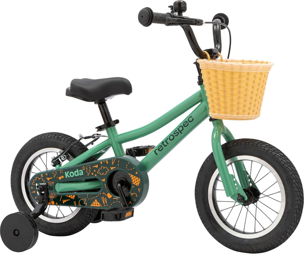 Retrospec Koda Plus Kids Bike for Boys & Girls Ages 2-3 Years - Children's Bicycle, Adjustable Seat & Handlebars, Removable Training Wheels, Front Hand Brakes, Rear Coaster Brake & Safety Bell