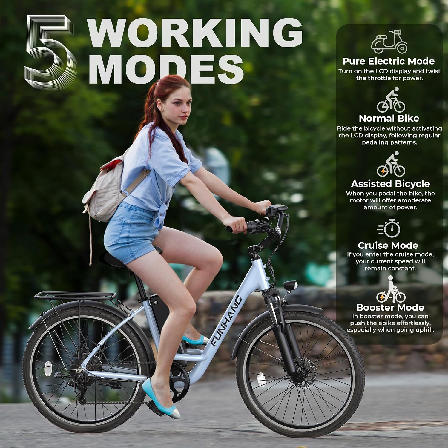 Funhang Electric Bike for Adults, 26' City Cruiser Ebike with 1000W Peak Motor, 20MPH 50 Miles Commuter Adult Electric Bicycles with 48V Battery, Adjustable Stem, 7-Speed, UL 2849 Certified