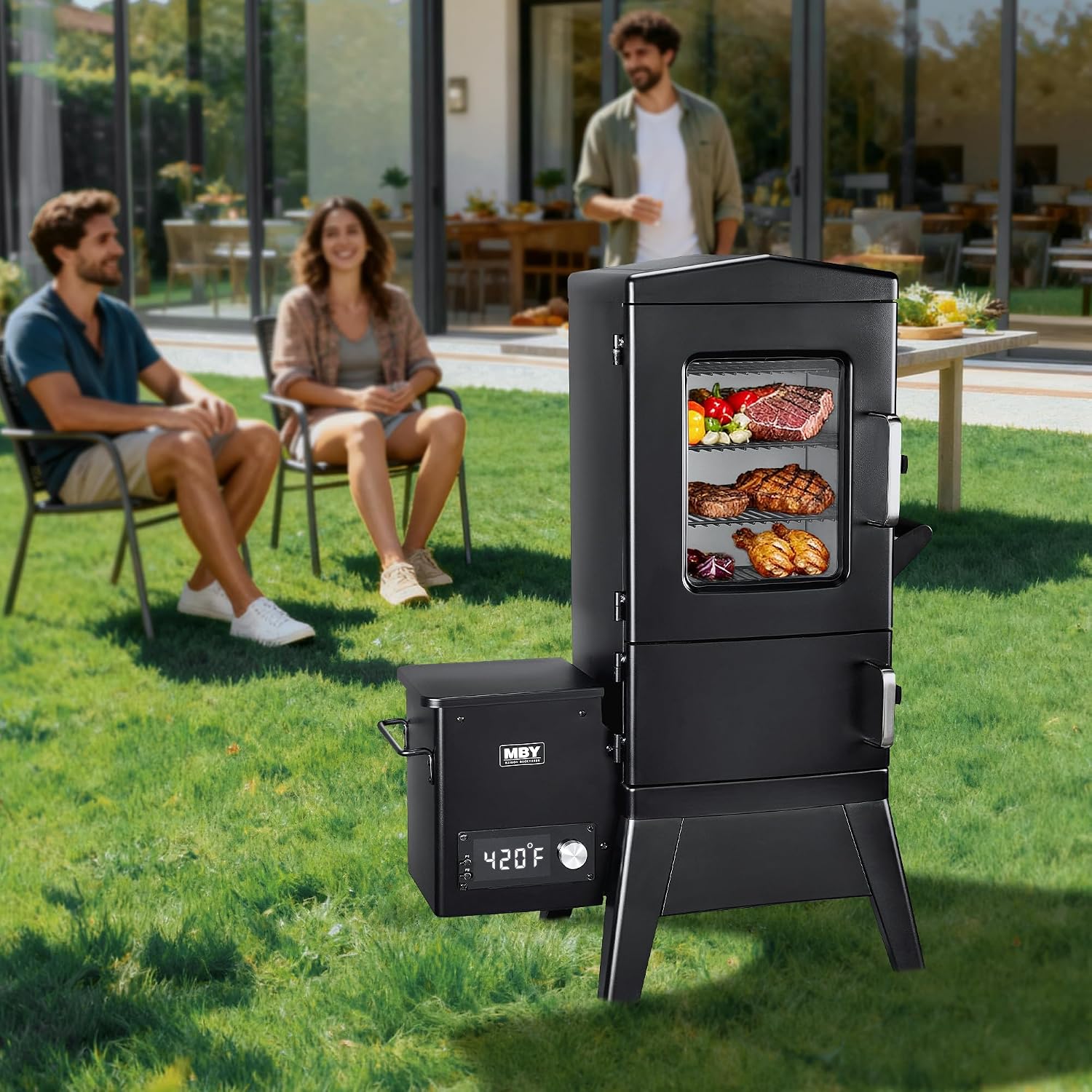 Vertical Pellet Smoker with Cover & Meat Probe, 4-Rack Electric BBQ Smoker Grill, 616 sq in Cooking Space, Digital LED Temperature Control for Outdoor Smoking Ribs, Brisket, Chicken & Sausage