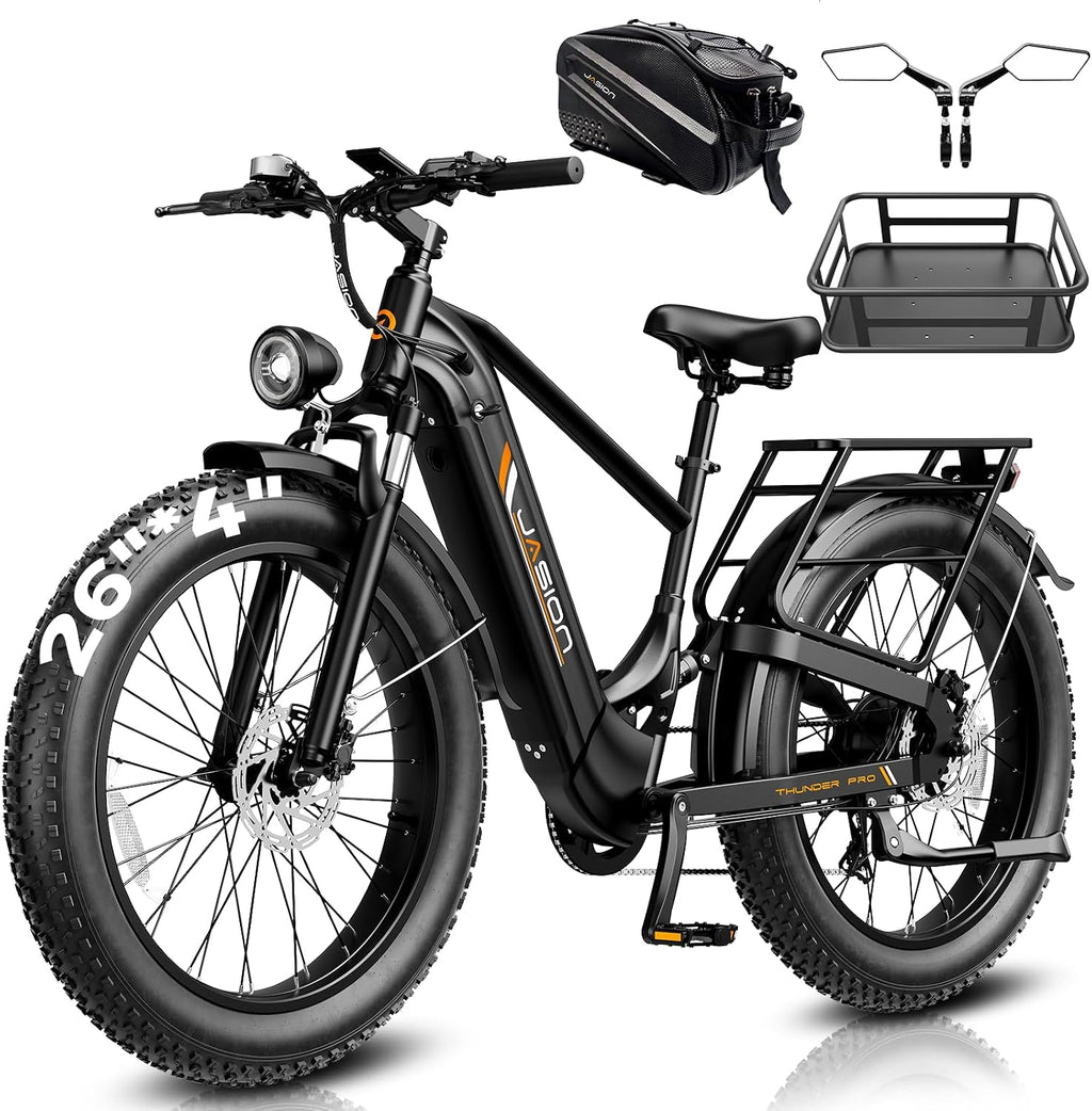 Jasion Thunder/PRO/ST Electric Bike,2000W/1800W Peak Ebikes for Adults,26''Fat Tire Best Ebike for Men,90/80 Miles with 1040Wh/864Wh Battery,35/30+MPH Max Speed Bicycles,500/400LB Capacity