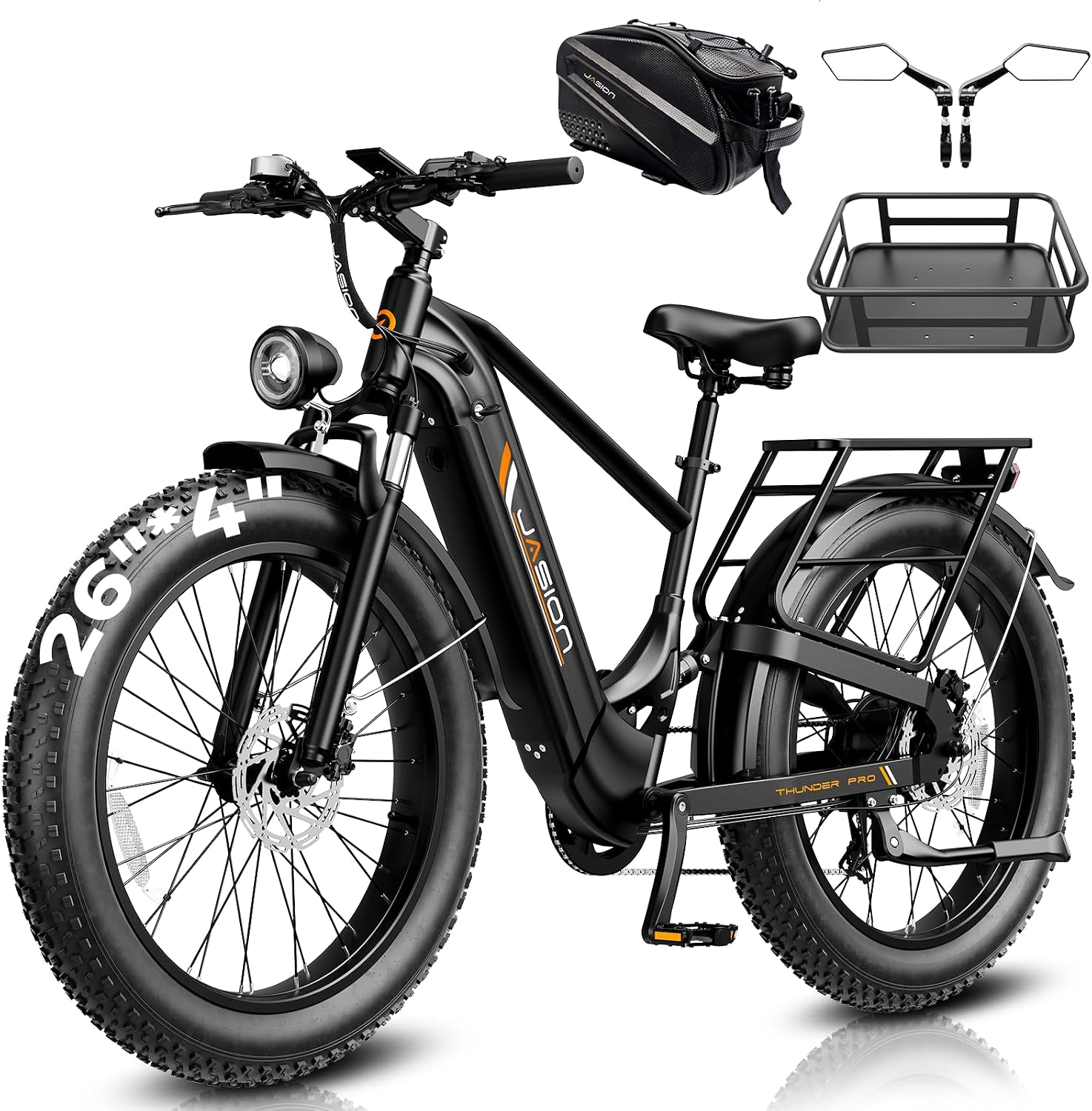 Jasion Thunder/PRO/ST Electric Bike,2000W/1800W Peak Ebikes for Adults,26''Fat Tire Best Ebike for Men,90/80 Miles with 1040Wh/864Wh Battery,35/30+MPH Max Speed Bicycles,500/400LB Capacity