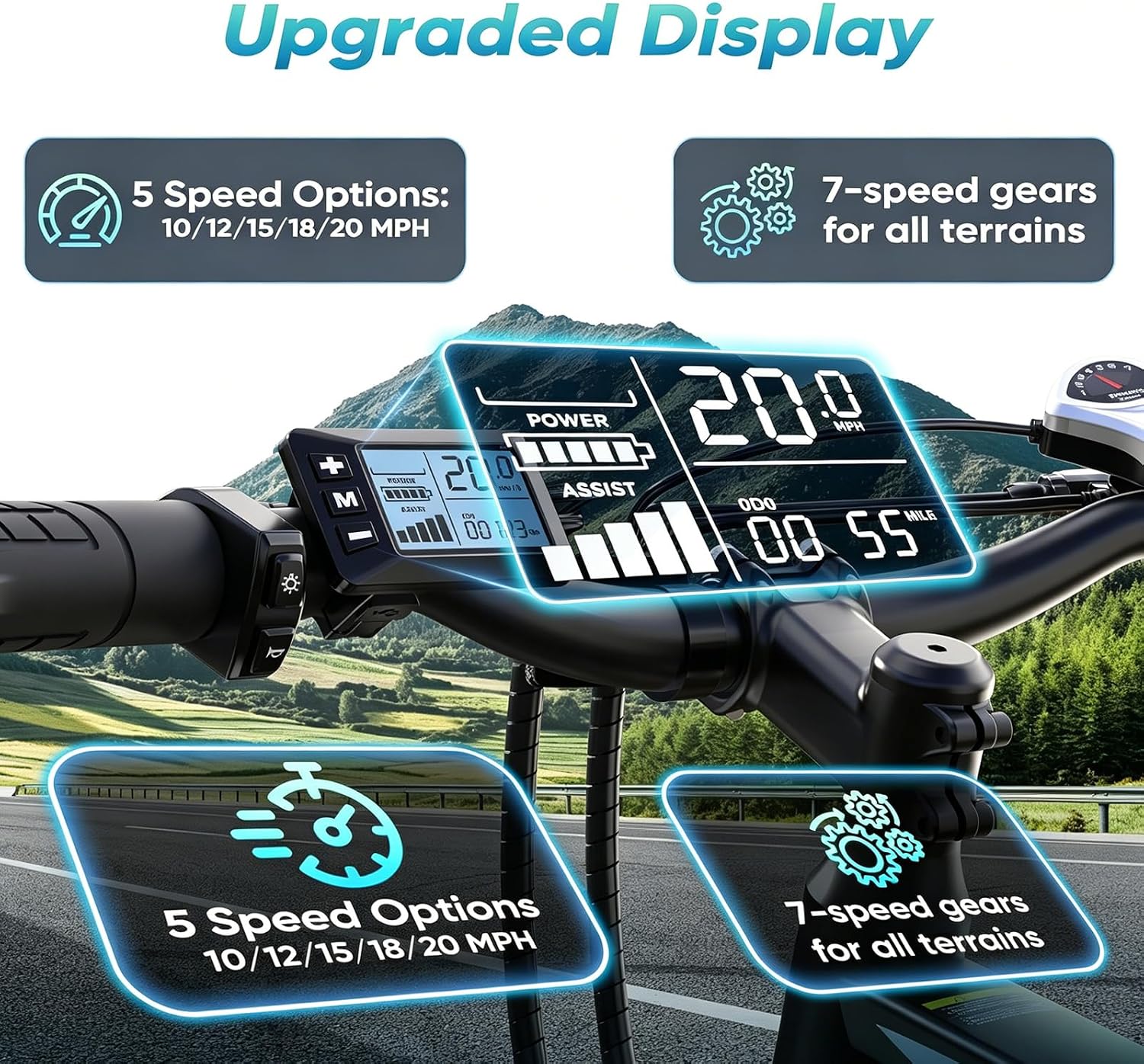 Electric Bike - Electric Bike for Adults, 1500w/1000W/750W Peak Motor, Up to 55 Miles, 20MPH EBike, 26'' Tires Lightweight E Bike for Commuting Mountain Road Sand