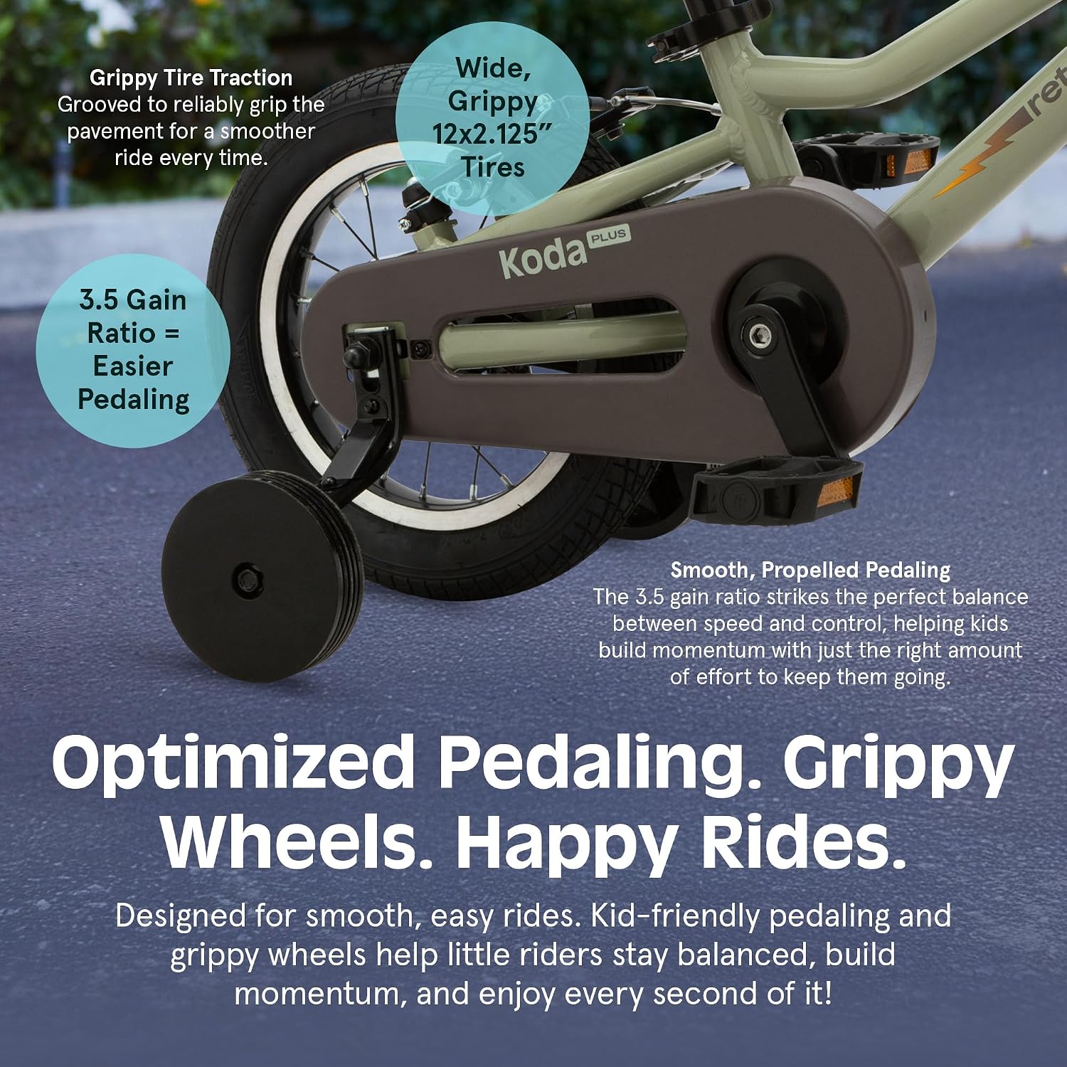 Retrospec Koda Plus Kids Bike for Boys & Girls Ages 2-3 Years - Children's Bicycle, Adjustable Seat & Handlebars, Removable Training Wheels, Front Hand Brakes, Rear Coaster Brake & Safety Bell