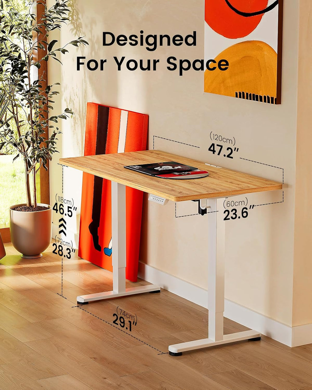 ErGear Height Adjustable Electric Standing Desk, 48 x 24 Inches Sit Stand up Desk, Memory Computer Home Office Desk, Light Vintage Brown