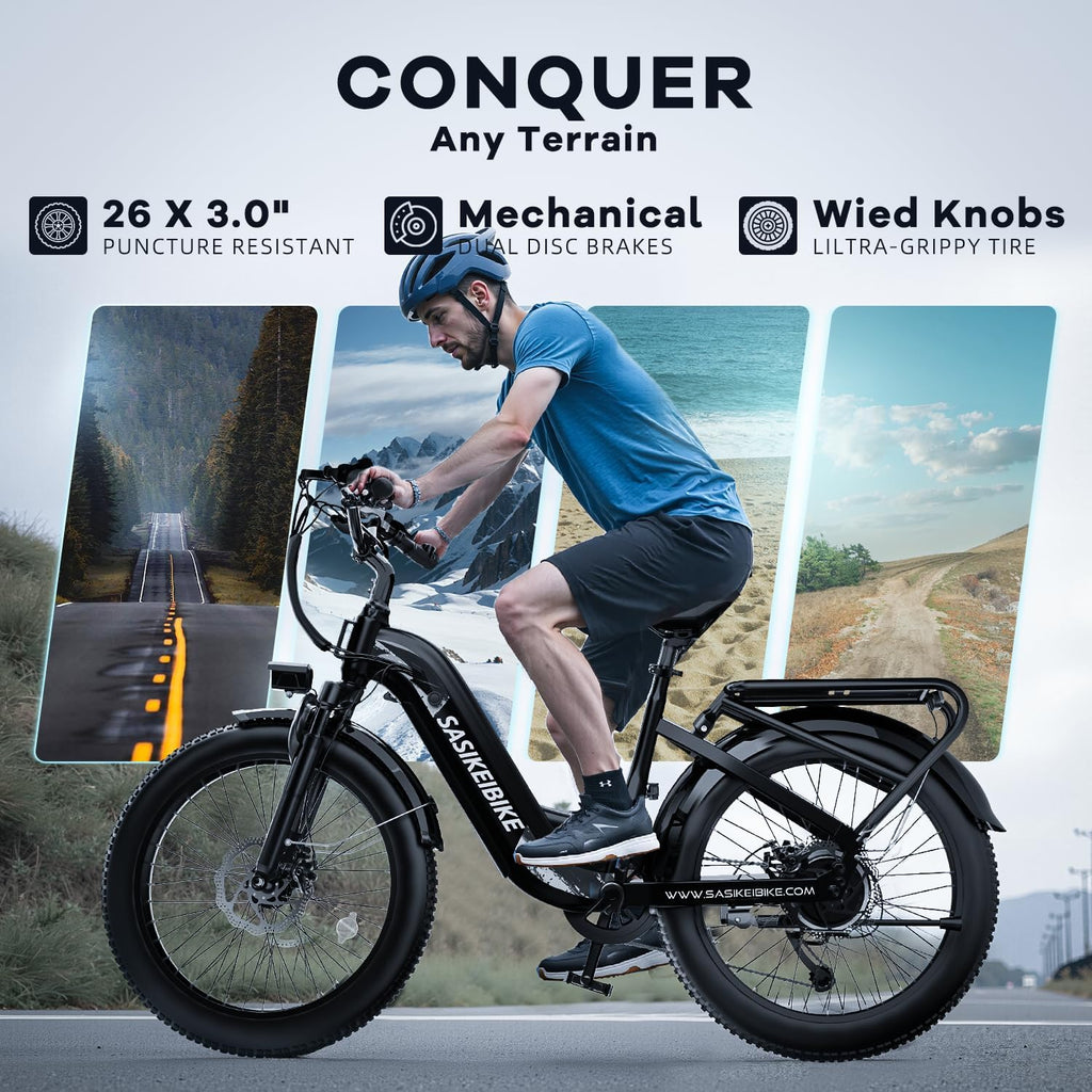 SASIKEIBIKE 1500W Motor Peak Electric Bike for Adults and Teenagers, 48V 20AH Removable Battery Step Thru EBike,80 Miles Max Range, 24' Fat Tire Adult Electric Bicycles for 7 Speed