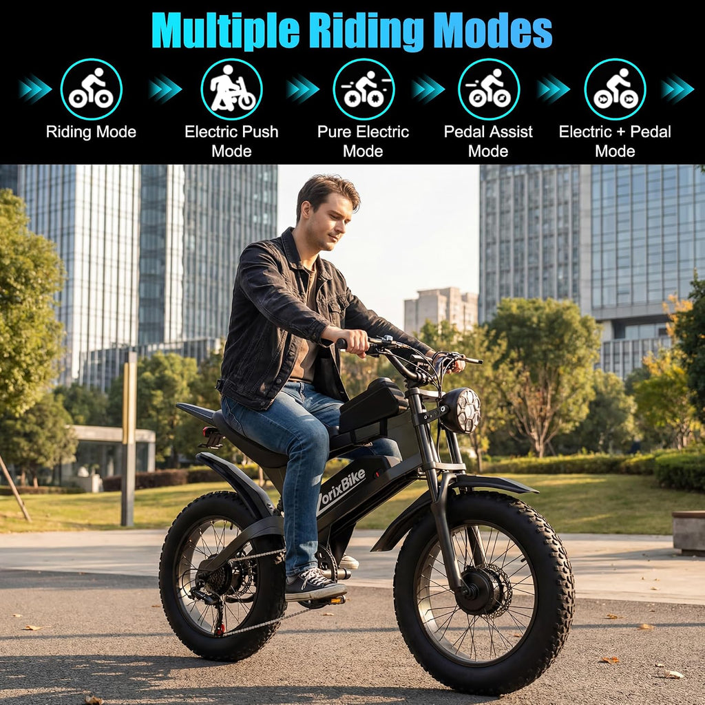 Electric Bike for Adults,48V 20AH - Peak Power 1500/3000W Brushless Motor Electric Bicycle - Max Speed 31-35MPH - Max 80 Miles Range - 20' x 4.0' Fat Tire Dirt E-Bike,7-Speed - UL 2849