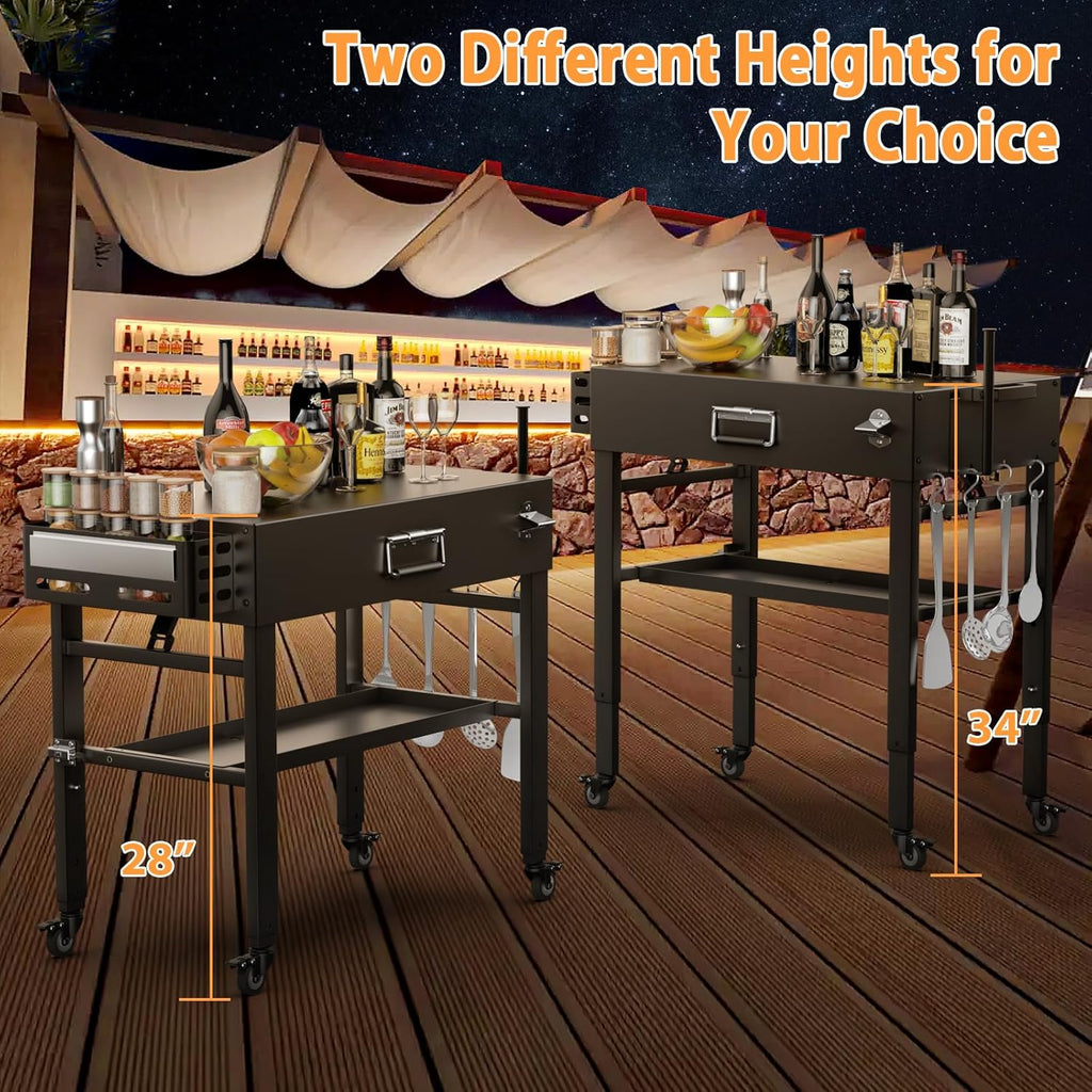 28' and 34' Upgrade Height & Quick-Fold Portable Grill Cart for Ninja Woodfire (OG700 Series), MO201 OO101 Pizza Oven, Blackstone 17'/22' Griddle – Outdoor Ninja Grill Stand with 4 Swivel Wheels
