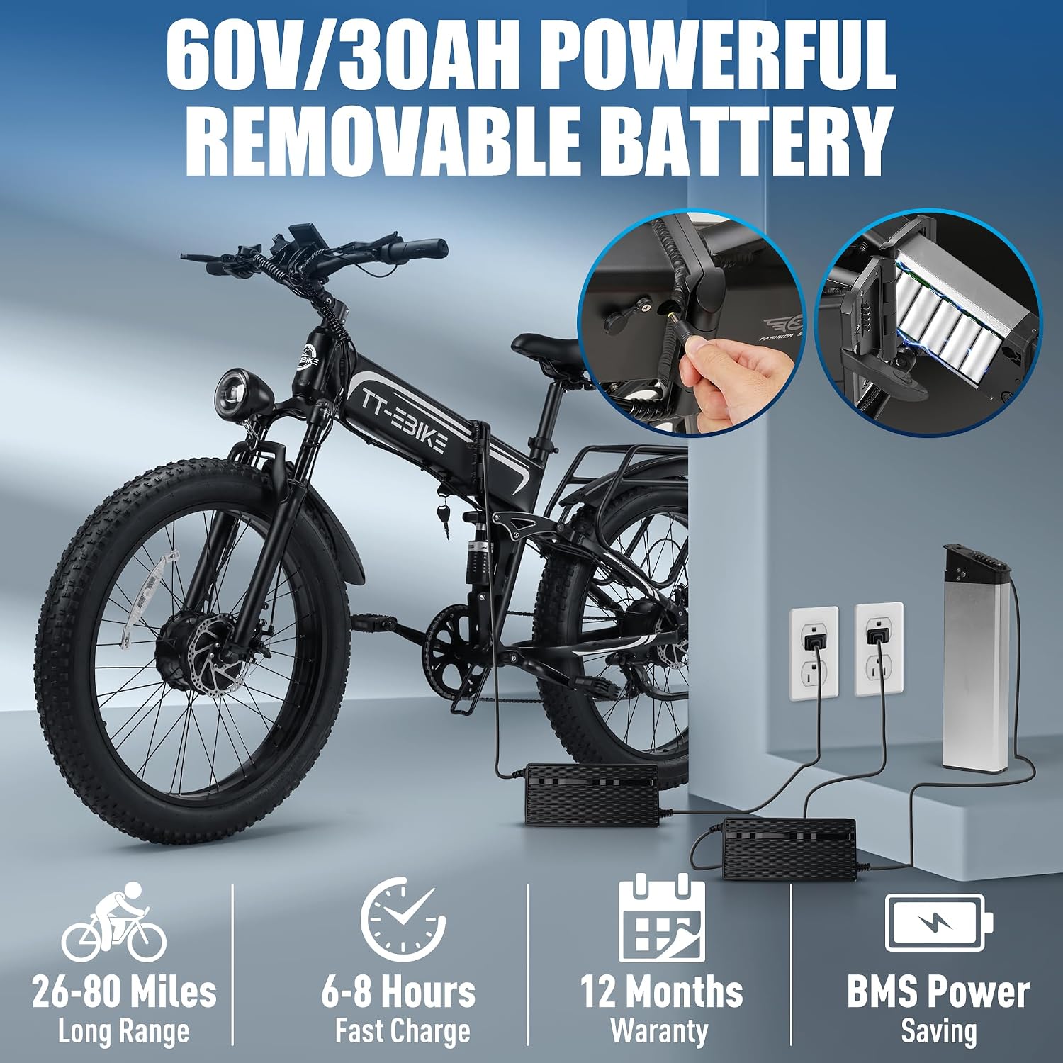 9000W Dual Motor Electric Bike for Adults 42MPH with 60V30A, 26x4 Fat Tire All Terrain Ebikes, Full Suspension E Bike, SHM 7-Speed Gear Electric Bicycle ebike-9000w (9000W60V30A 42MPH)
