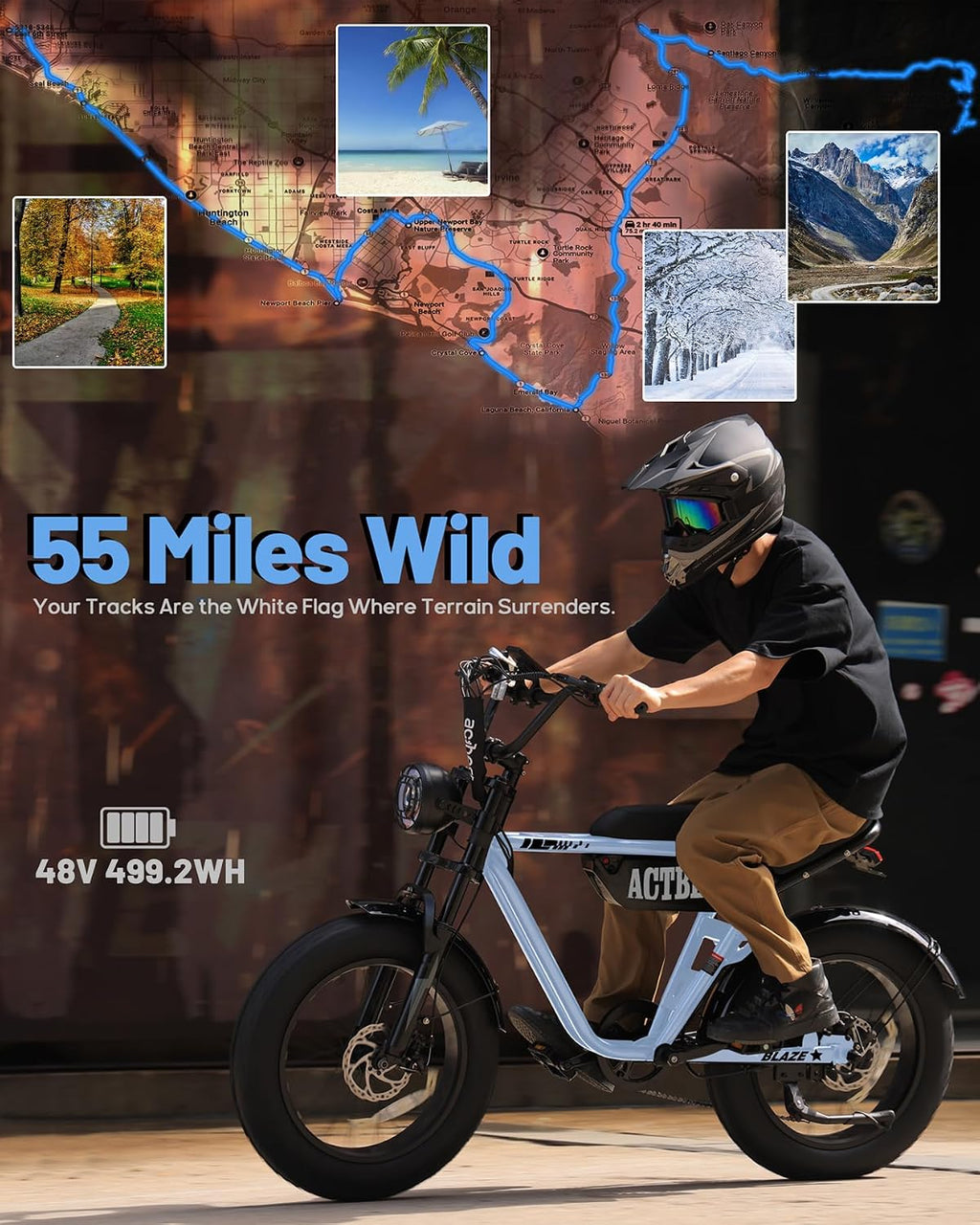 ACTBEST 16'/20'/26' Fat Tire Electric Bike for Adults/Teens, 1200W/1500W Peak Motor, 25MPH/28MPH & 55-75 Miles Long Range, Full Suspension All-Terrain eBike for Mountain,Snow,Sand