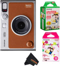 Fujifilm Instax Mini EVO Instant Camera with Sunshine Photo Microfiber Cleaning Cloth (Camera + 1 Twin & 1 Candy Pop, Brown)