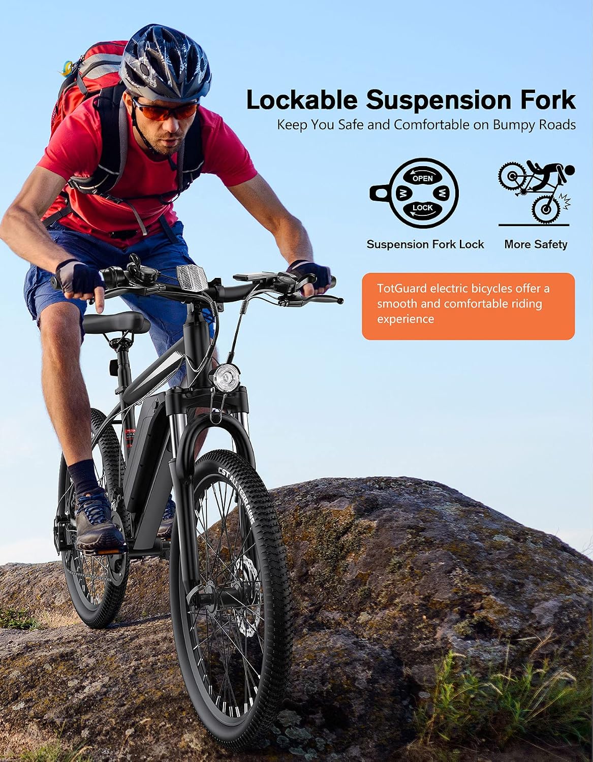TotGuard Electric Bike for Adults, 26' Ebike with Peak 500W Brushless Motor, Electric Mountain Bike with 374Wh Removable Battery, 50 Miles Electric Bicycle with Suspension Fork, 21 Speed, LCD Display.