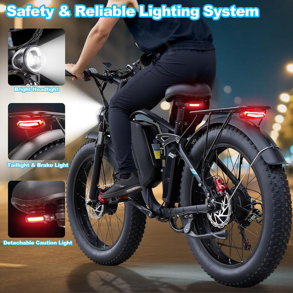 9000W Peak Dual Motor Ebike,58V Max 34Ah Adults Electric Bike,Up to105 Miles Range 47MPH Top Speed Fast Ebike,Full Suspension 24Inches Fat Tires Mountain E Bicycle for Sand Snow Beach&Off-Road