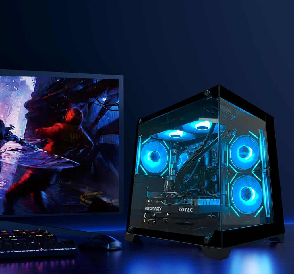 YAWYORE Gaming PC Desktop Computer, AMD Ryzen 7 5700X, GeForce RTX 5060, 32GB DDR4 RAM, 1TB M.2 NVMe SSD, 240 Liquid Cooler, ARGB Fans, WiFi+BT, for Game Design and Office