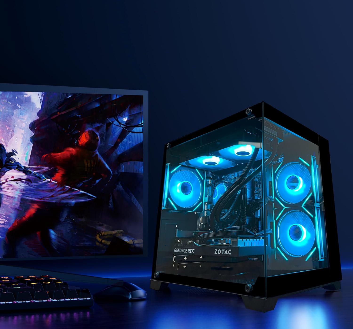 YAWYORE Gaming PC Desktop Computer, AMD Ryzen 7 5700X, GeForce RTX 5060, 32GB DDR4 RAM, 1TB M.2 NVMe SSD, 240 Liquid Cooler, ARGB Fans, WiFi+BT, for Game Design and Office
