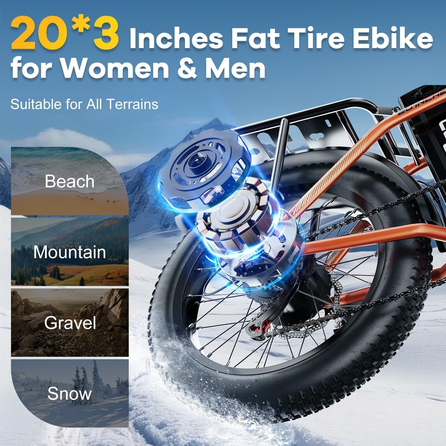 1000 Peak Electric Bike for Adults,up 80 Miles Removable Battery Ebike, 20' Electric E Bike with 7-Speed,Adult Electric Bicycles for Commute Beach Snow All Terrain