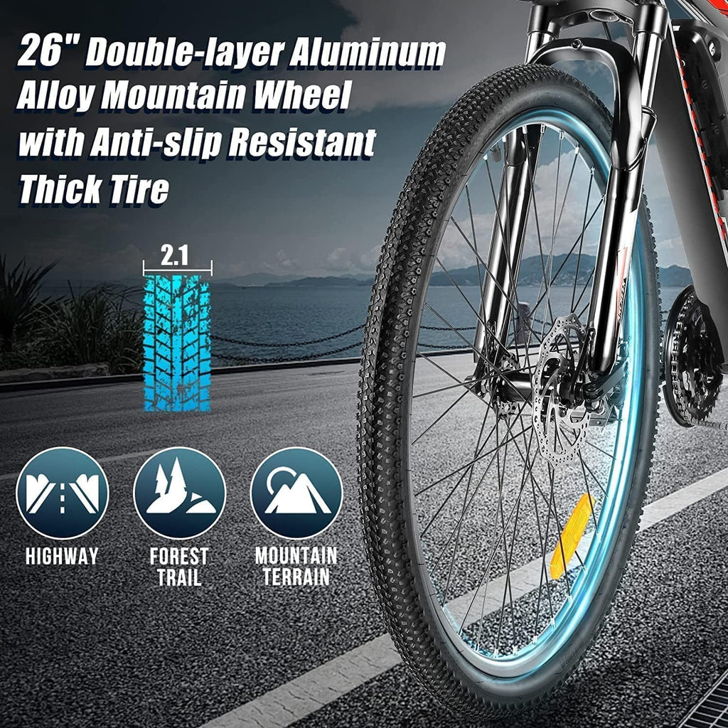 ANCHEER 26' Electric Bike for Adults, [Peak 749W Motor] Electric Mountain Bike, 19.8MPH Commuter Ebike, 50 Miles Adults Electric Bicycle with 48V/374Wh Battery, LCD Display, 21 Speed, Front Suspension