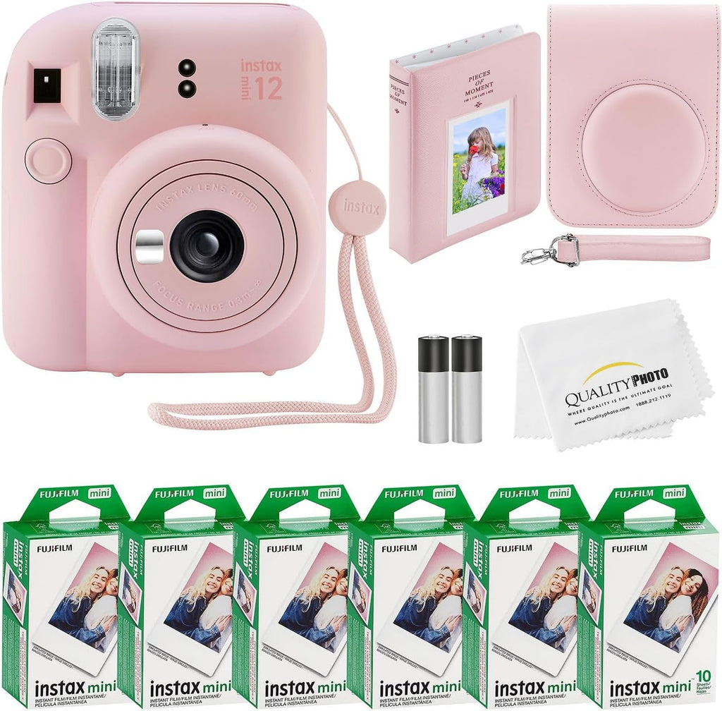 Fujifilm Instax Mini 12 Instant Camera + 60 Photo Prints + Quality Photo Value Bundle, Case, Decoration Stickers, Frames, Photo Album, (Blossom Pink)