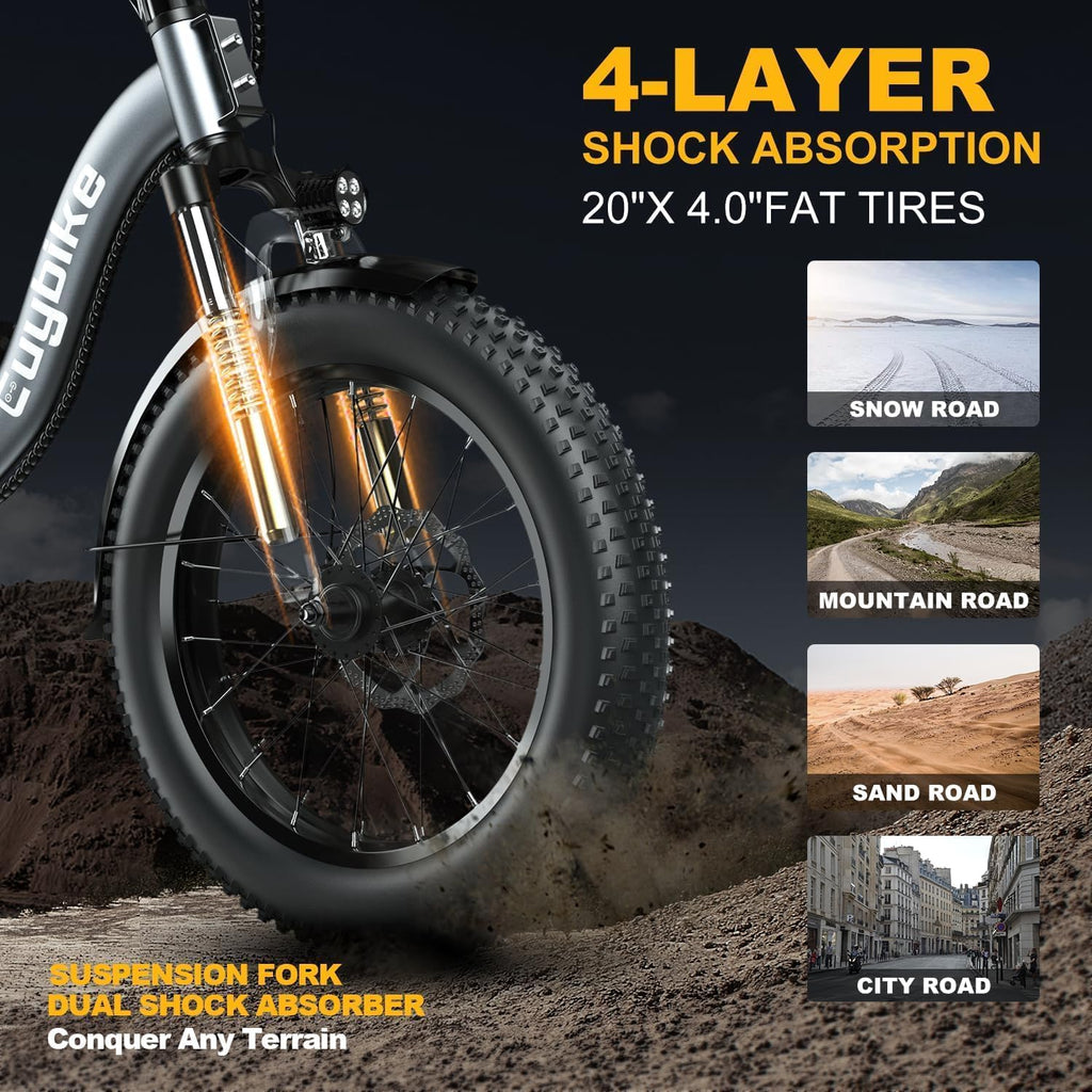 Folding Electric Bike for Adults and Seniors, 1000W Motor 48V 20AH Battery 30MPH 80 Miles, 20' Fat Tire All Terrain Ebike, 7-Speed Commuter E Bike, Step-Thru Electric Bicycle for Women and Teens