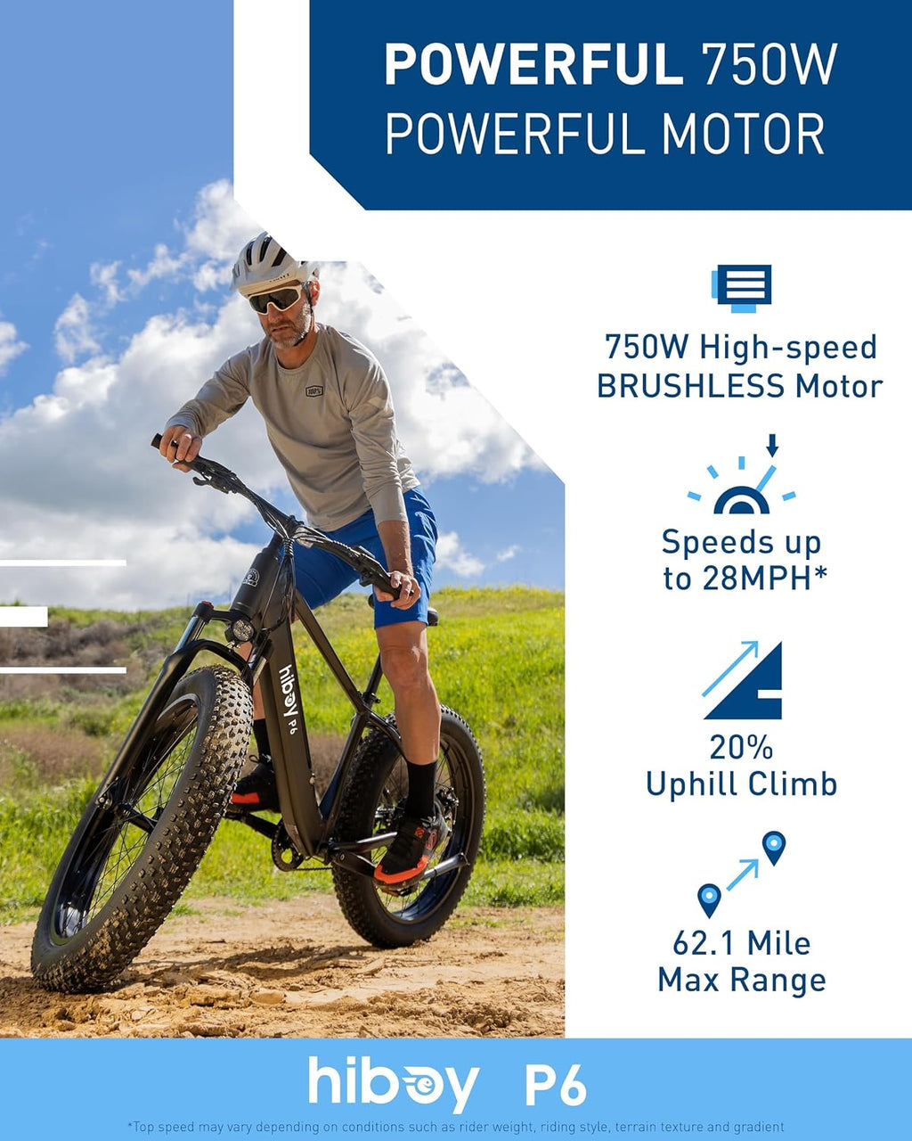 Hiboy Electric Bike for Adults, 28MPH 62.1Miles Range 1000W Peak Motor 48V 13Ah Removable Battery Ebike, 26' x 4.0' Fat Tire Electric Bicycle, 7 Speed, Hydraulic Suspension, UL Certified