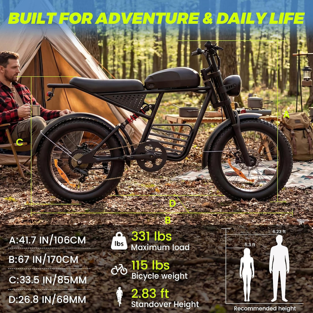 Electric Bike for Adults, 1000W/1500W Dirt Bike, 30MPH/34MPH, 48V 15Ah/48V 18.9Ah E-Bike, 30-47 Miles Electric Motorcycle, 20' Fat Tire Off-Road Bike, All Terrain for Mountains, Snow, Sand, Road
