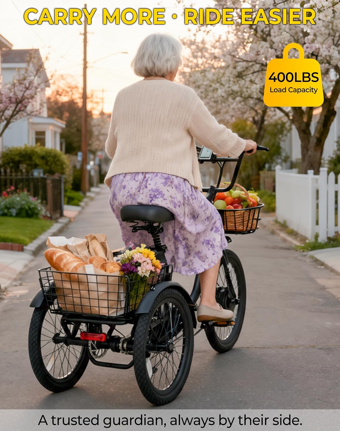 Skeri Electric Trike, Peak 1000W Electric Tricycle for Adults, 20' Folding 3-Wheel Electric Bike, Step-Thru E Trike with 624WH Removable Battery and Large Basket, Black