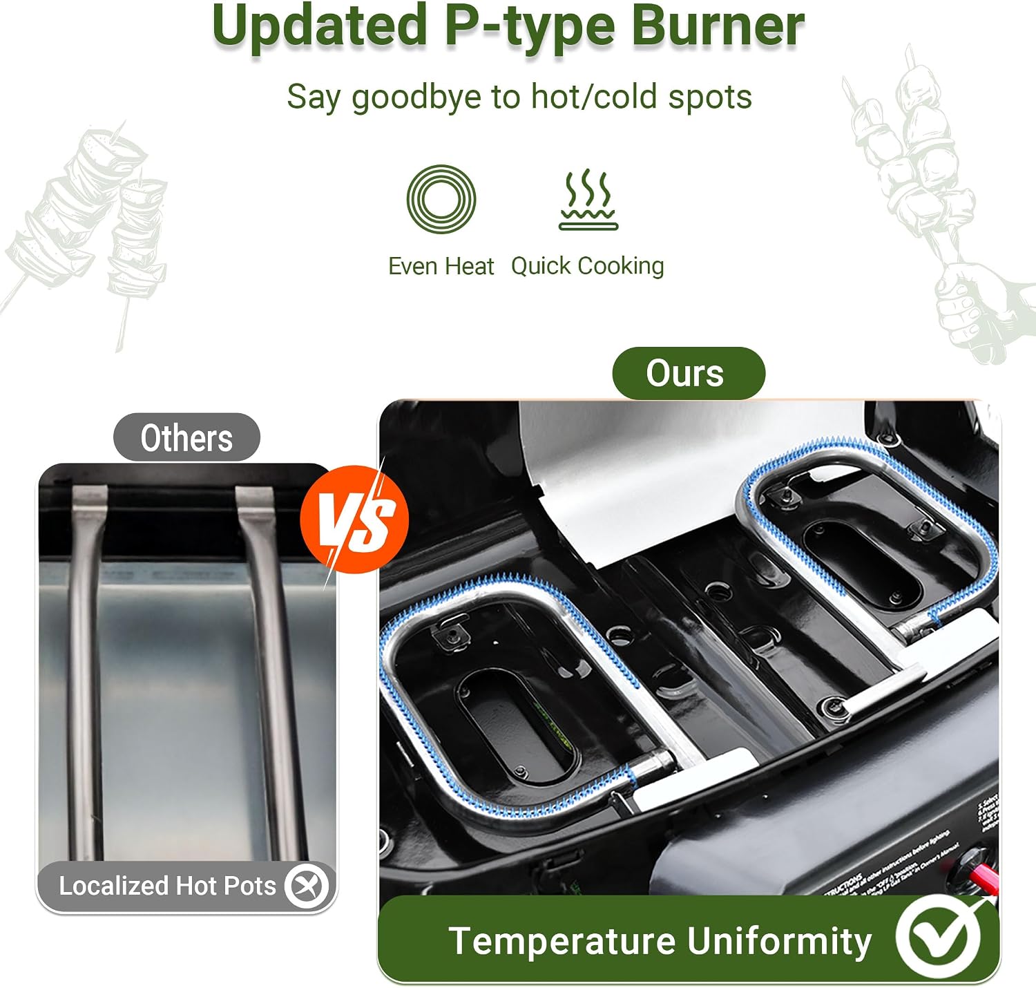 Brand-Man Propane Gas Grill, Portable Standup Grill with Folding Cart & Push-Button Ignition, Ideal for Camping, Tailgating, BBQ, Backyard, Patio & More