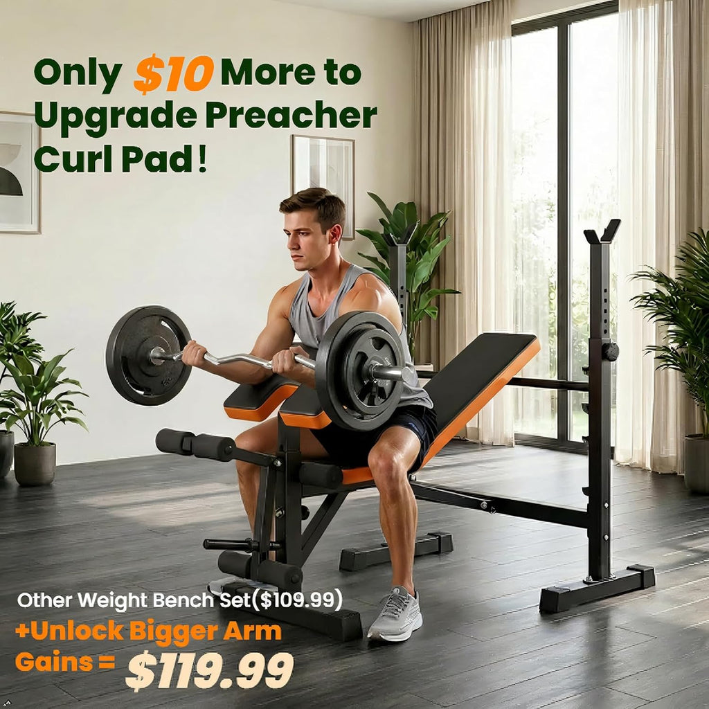 Yoleo Weight Bench with Rack - Bench Press Set, Leg Extension, Preacher Curl & Flat/Incline/Decline Full Body Workout Bench, Adjustable Olympic Weight Benches for Home Gym(47.44IN WIDE GRIP)
