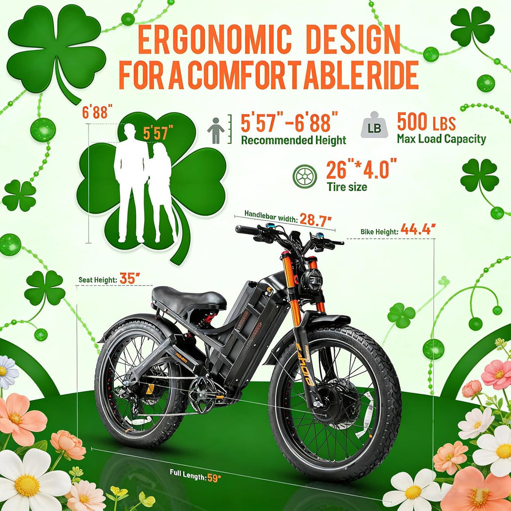 eAhora 2026 Romeo Pro 3 50MPH Electric Bike for Adults 5600W Dual Motor E Bike 60V/80Ah 250 Miles Long Range Electric Bicycle,26 * 4.0 Fat Tire Full Suspension Electric Mountain Bike Delivery Commute