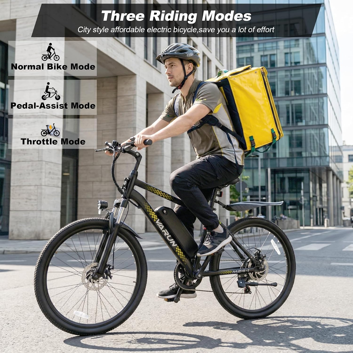 VARUN Electric Bike - 500W Peak Motor, 24/26' All-Terrain E-Bike, Up to 40 Miles & 20 MPH, Removable Battery, 7-Speed, Front Suspension, Dual Disc Brakes, with Free Accessory Pack