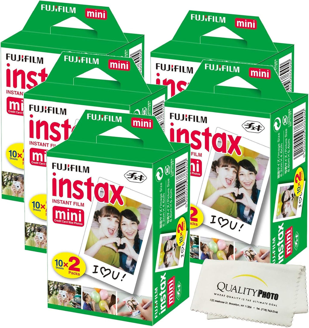 Fujifilm INSTAX Mini Instant Film (White) For Fujifilm Mini 8 & Mini 9 Cameras w/ Microfiber Cloth by Quality Photo (100 Film Sheets)