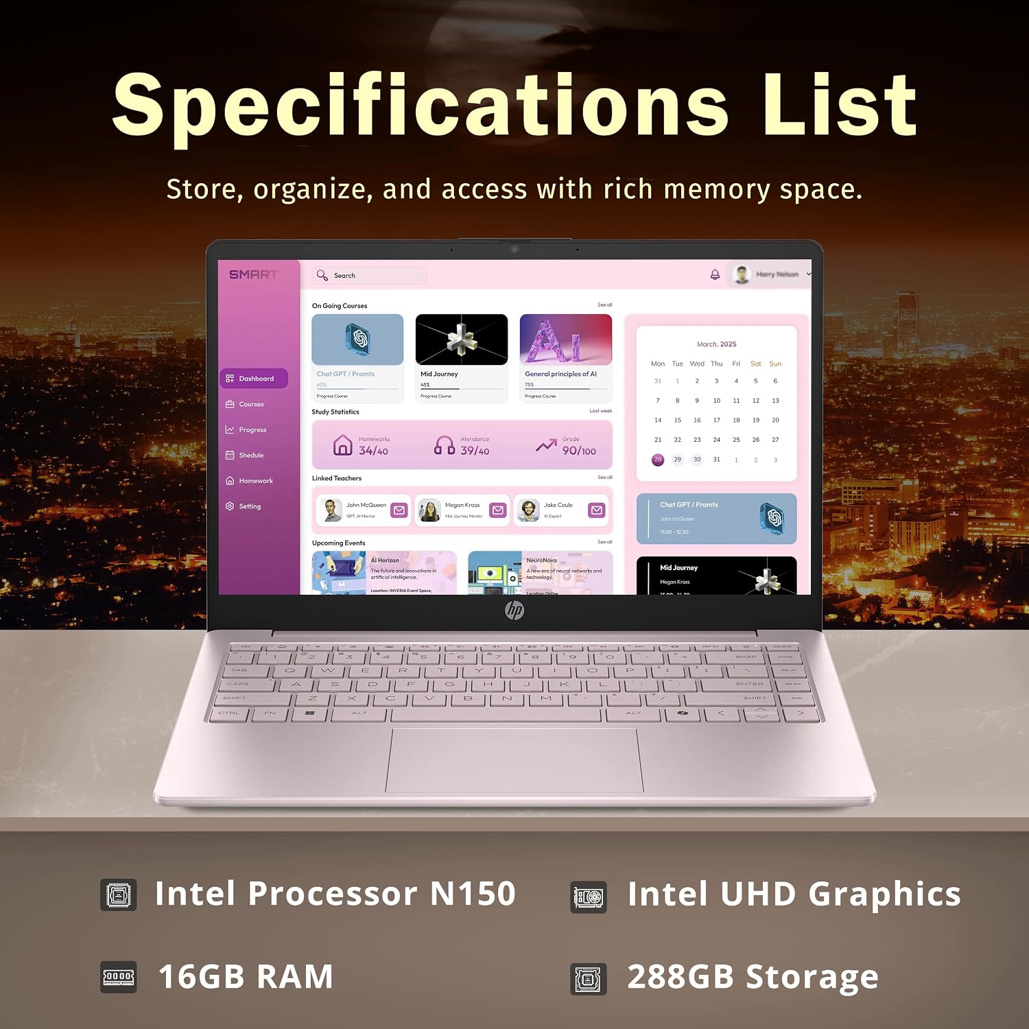 HP Stream 14' HD BrightView Laptop, Intel Processor N150, 16GB RAM, 288GB Storage (128GB UFS + 160GB SSD Docking Station Set), Intel Graphics, HD Webcam, Wi-Fi, 1 Year Office 365, Win 11 S, Pink